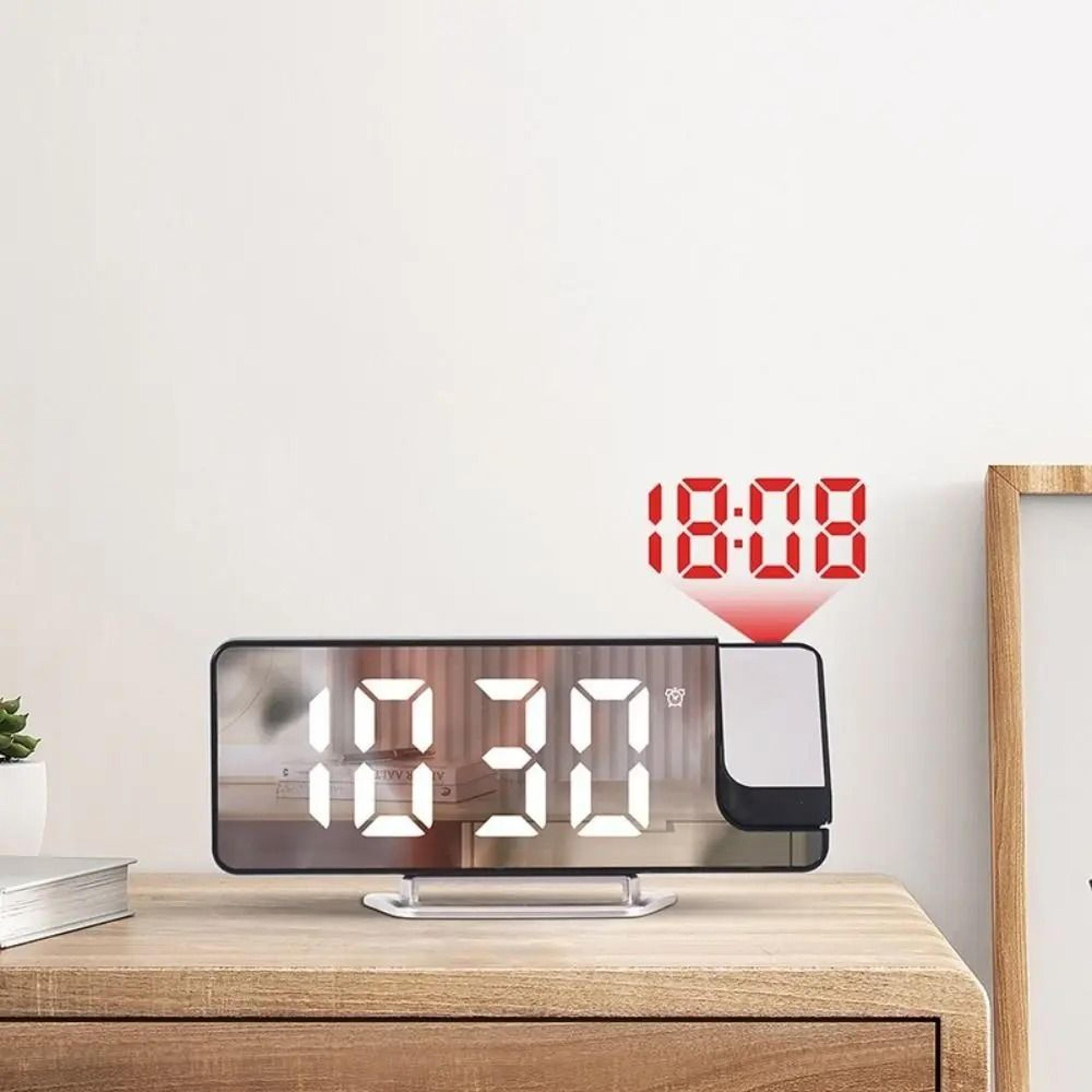 LED Projection Alarm Clock With Mirror Display And 180 Degree Projector 7