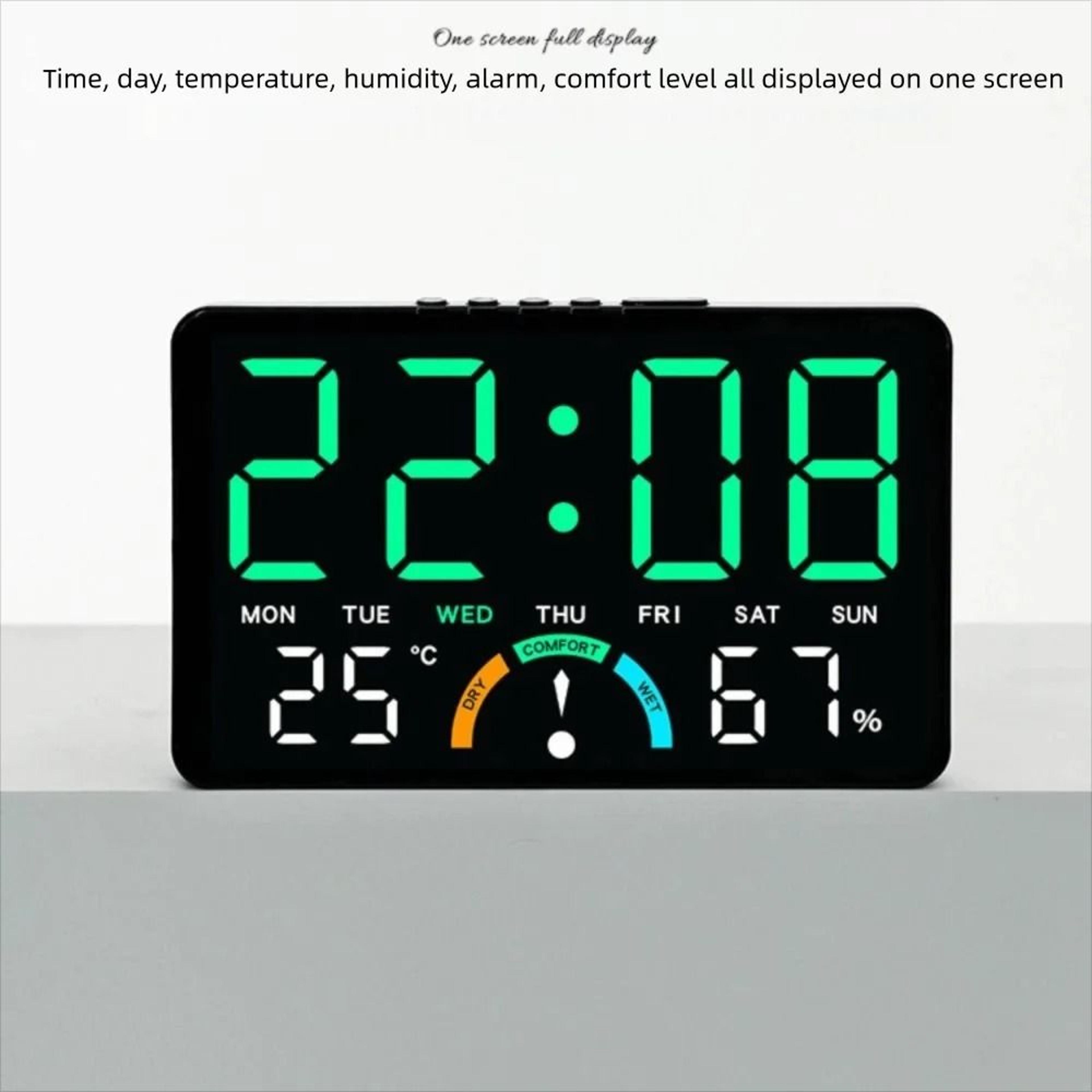 Smart LED Wall Clock With Temperature Voice Control And Dual Alarms 7