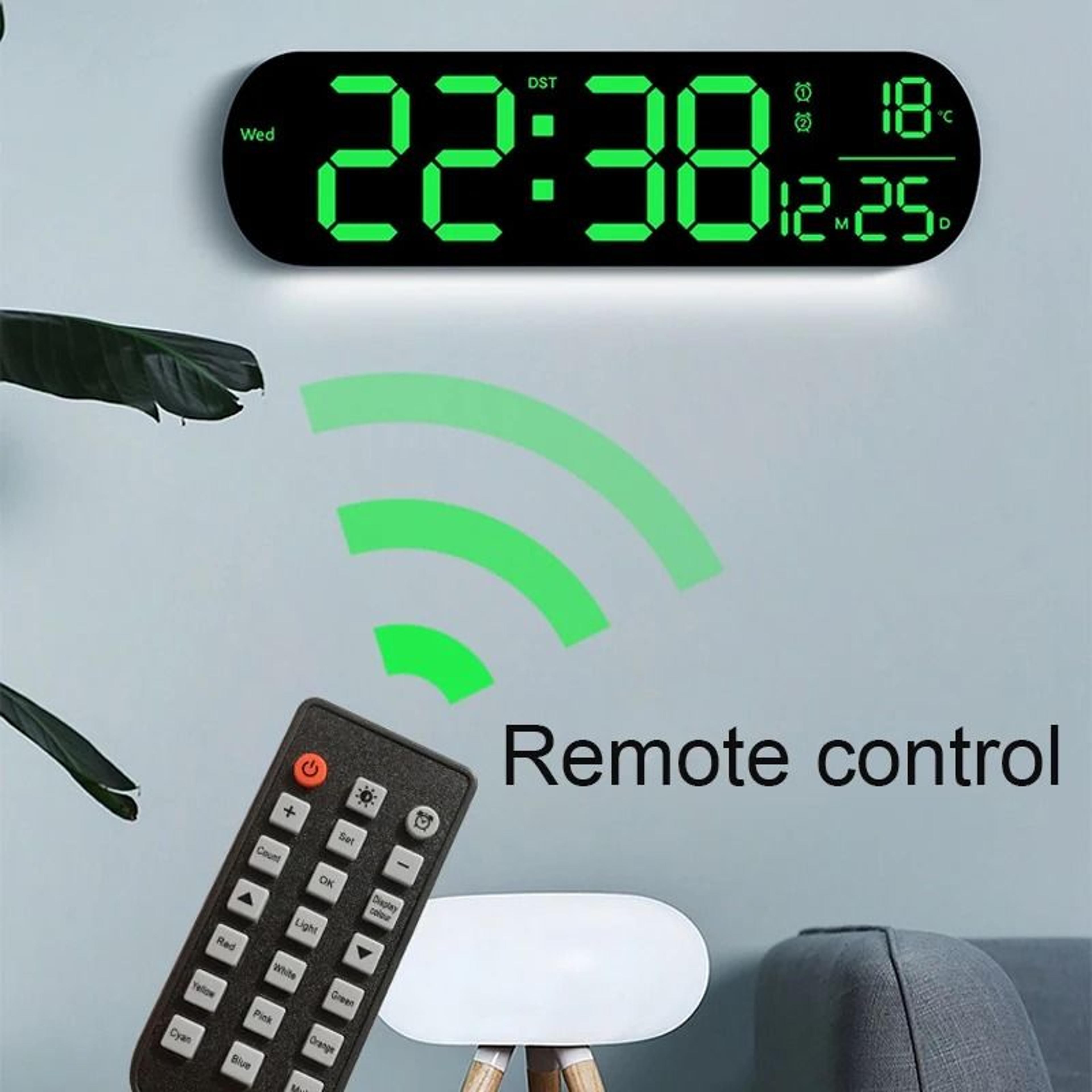 Large RGB Digital Wall Clock With Remote Control And Dual Alarms 12