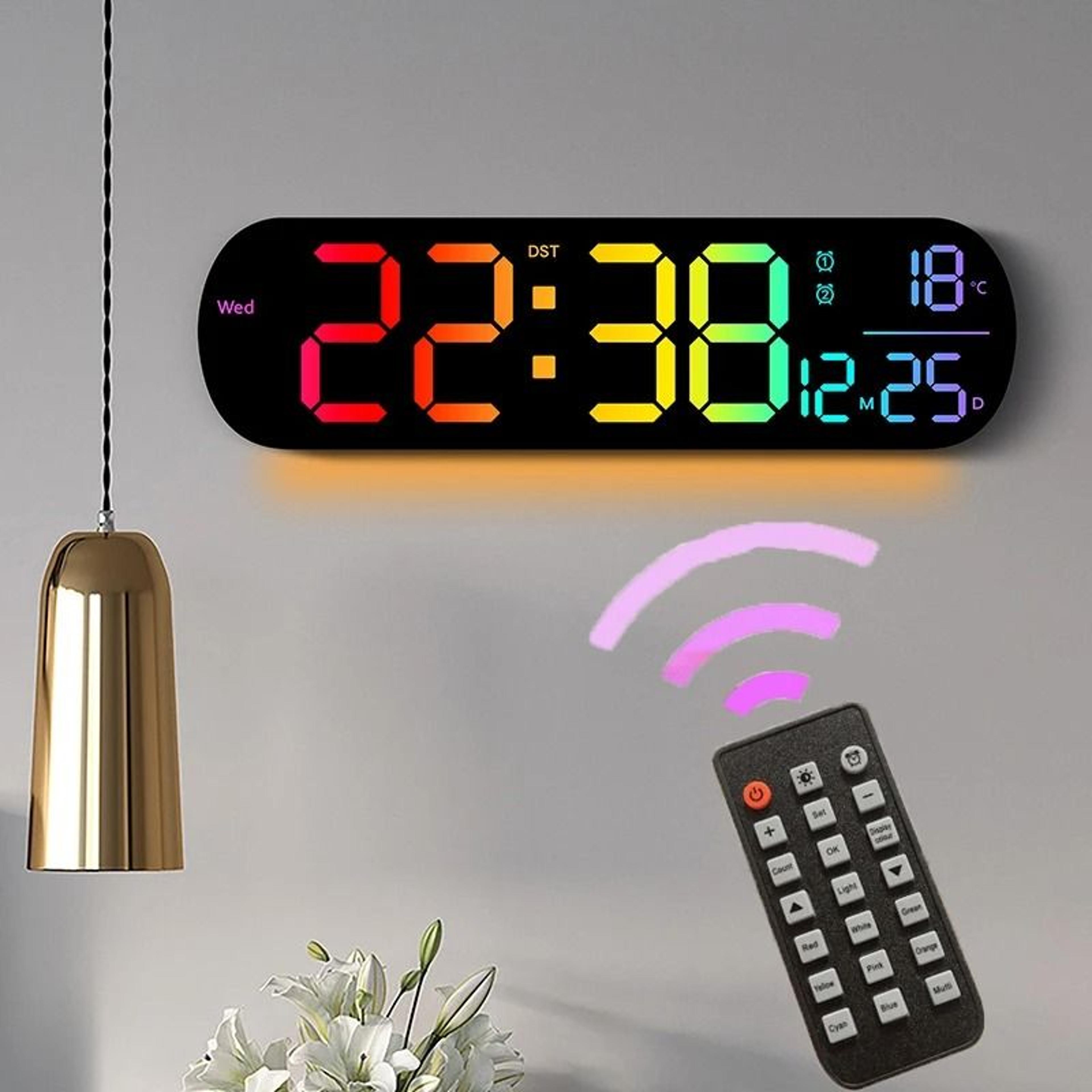 Large RGB Digital Wall Clock With Remote Control And Dual Alarms 15