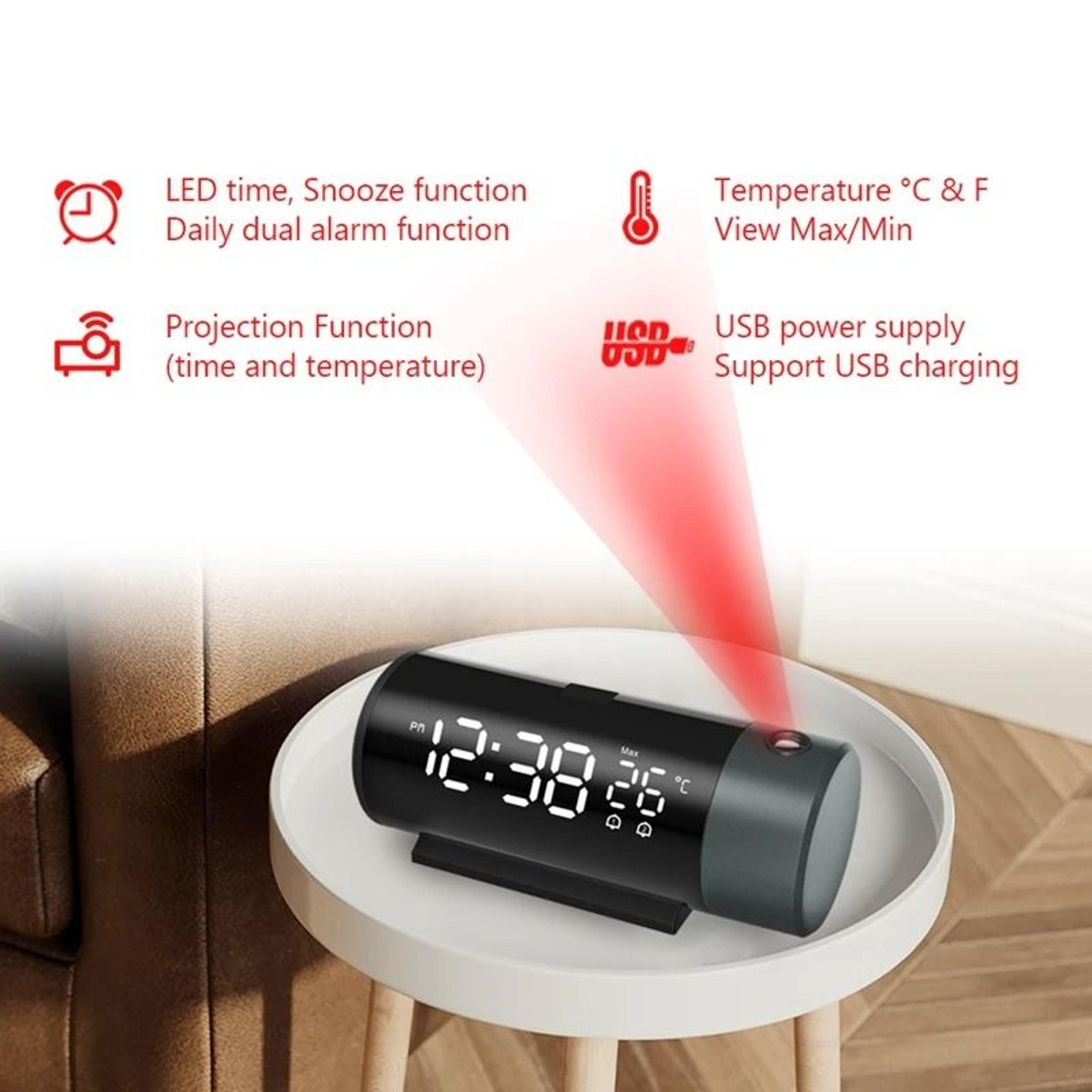 LED Projection Alarm Clock With Dual Alarms And USB Phone Charging 3