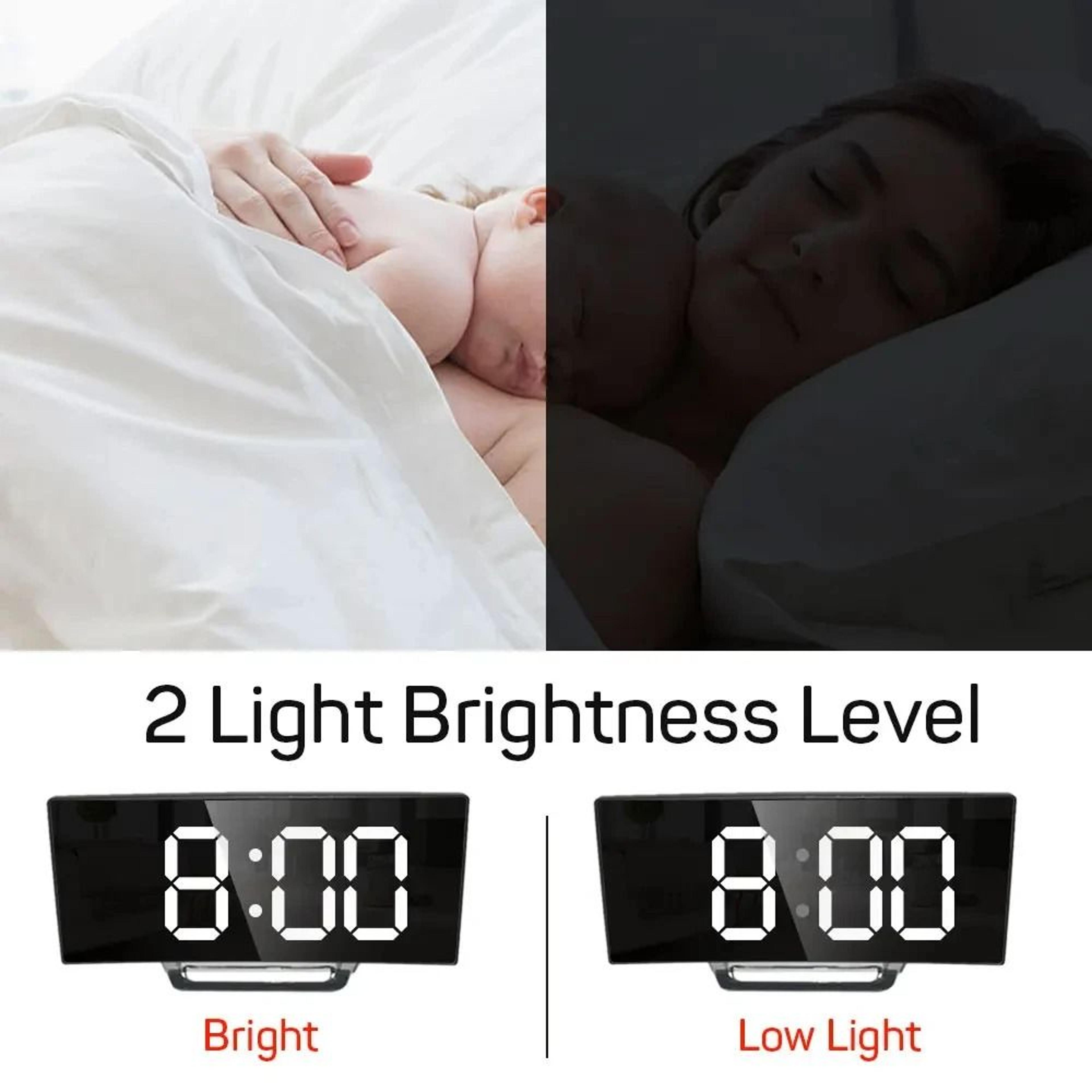 IDEABEL Silent LED Mirror Alarm Clock With Large Digital Display 9