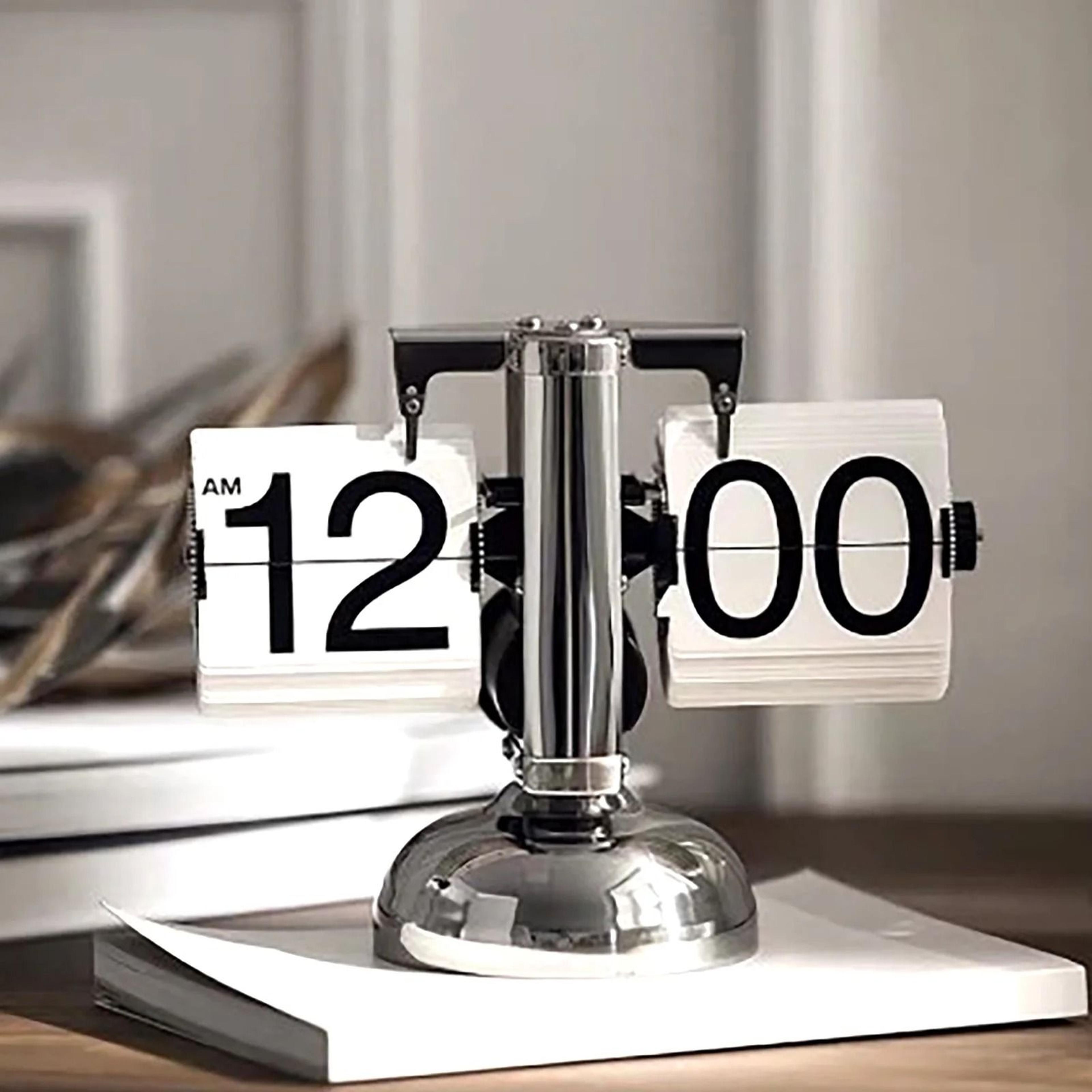 retro automatic flip desk clock with minimalist single foot design