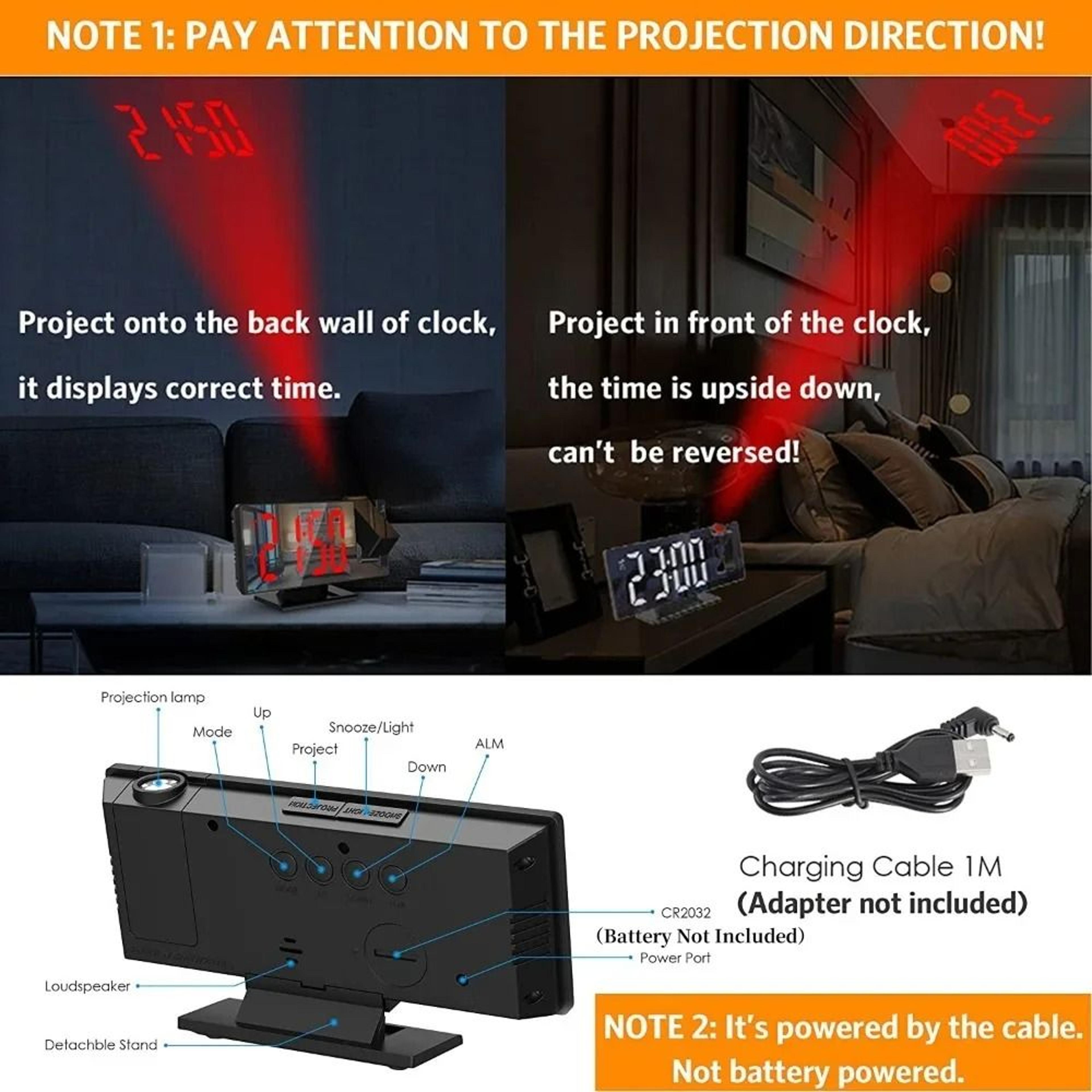 Smart Projection Alarm Clock With Temperature Display And 180 Projector 11