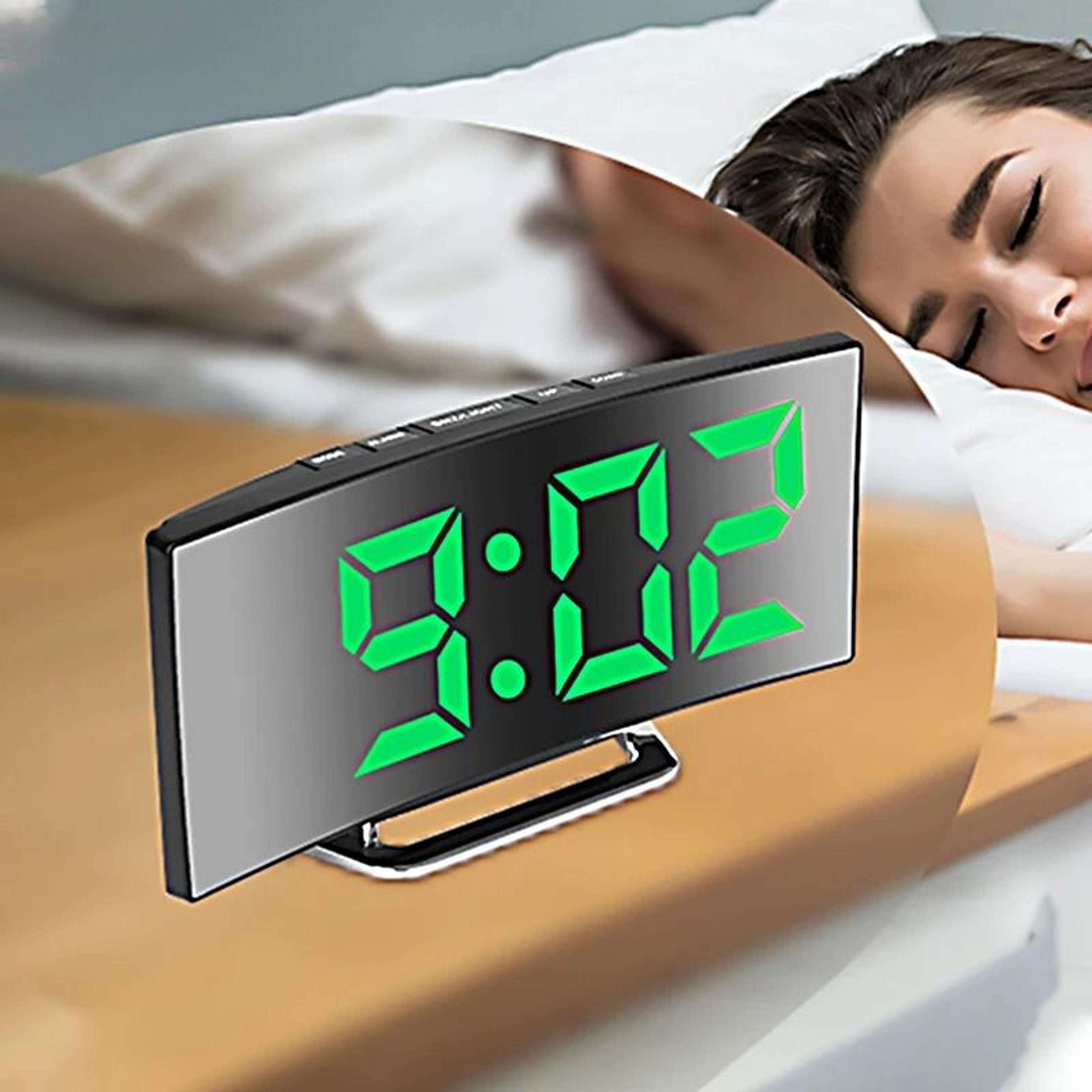 modern led digital alarm clock with curved mirror large display