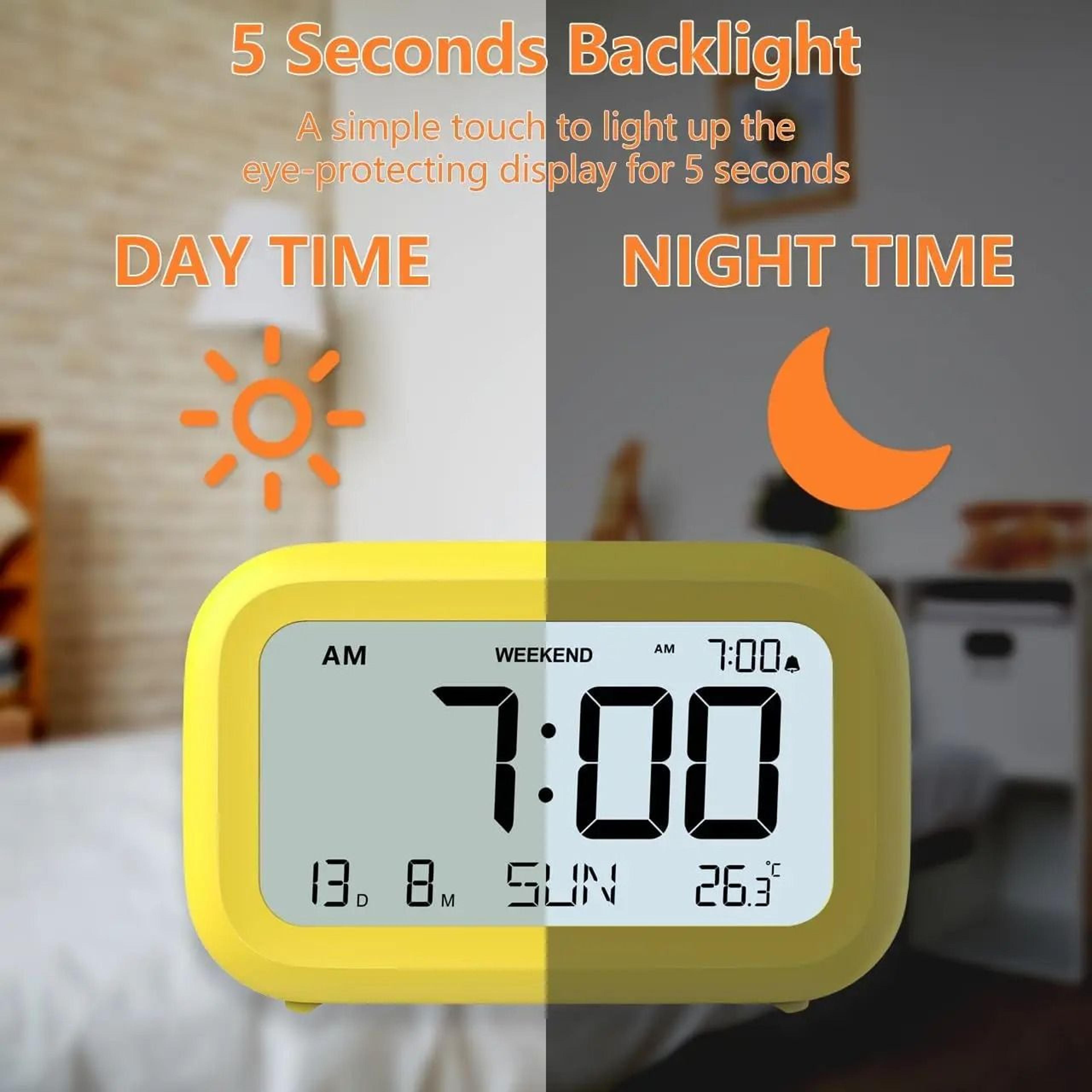 Smart LCD Digital Alarm Clock With Calendar And Temperature Humidity Display 5