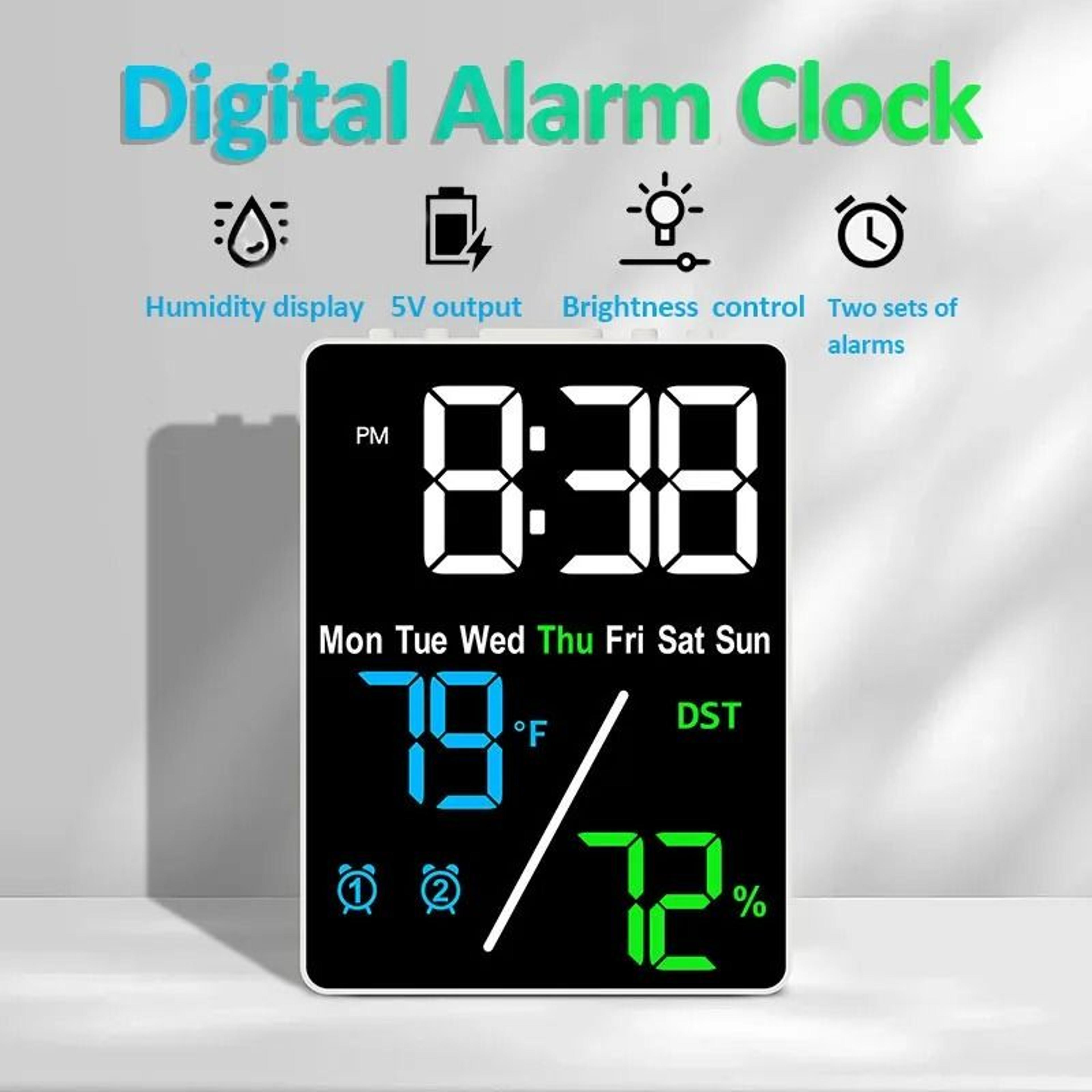 Smart Large Screen Digital Alarm Clock With Humidity Display And USB Charging 0