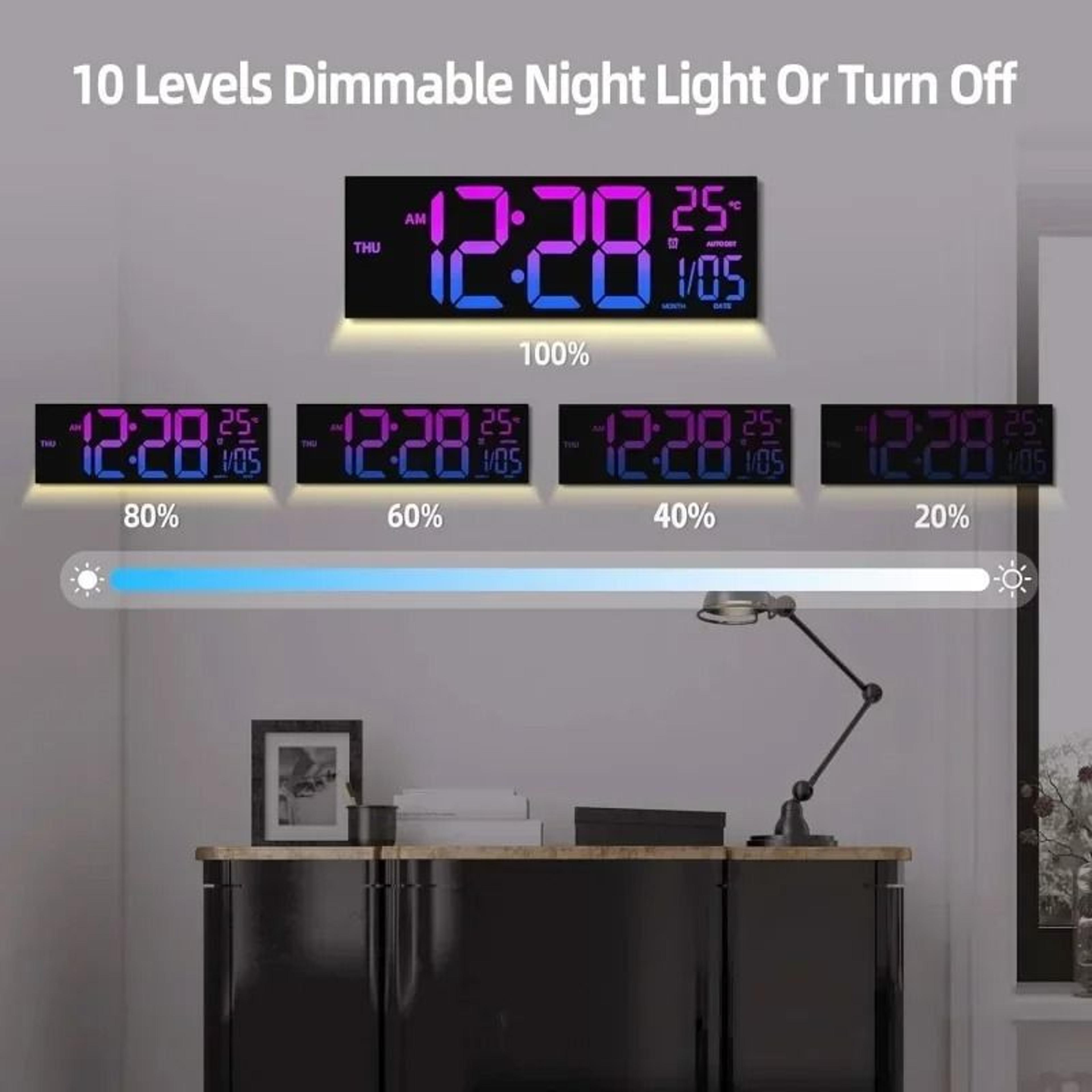 Large RGB Digital Wall Clock With Remote Dual Alarms And Countdown Timer 10