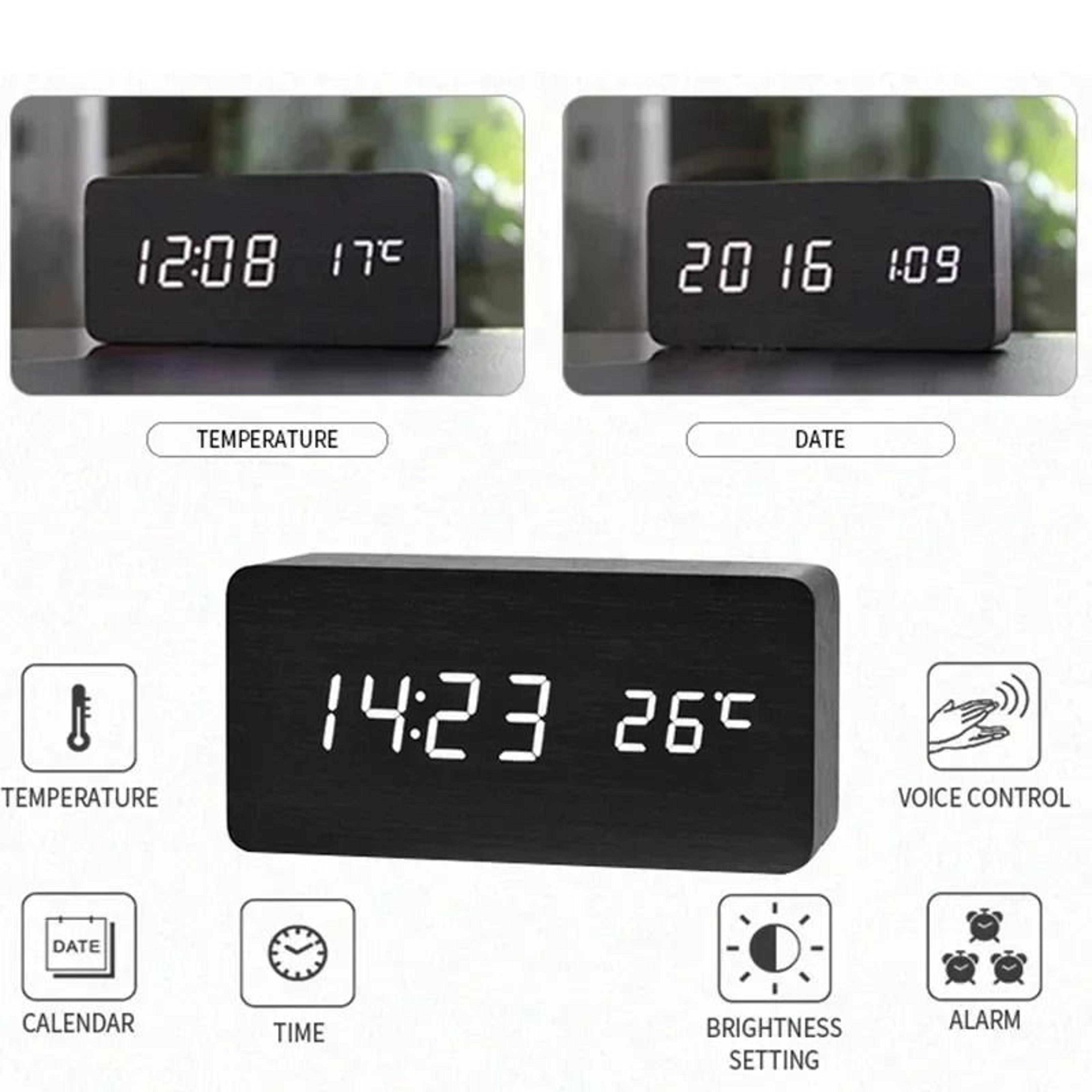 Wooden Digital Alarm Clock With LED Temperature Display 7
