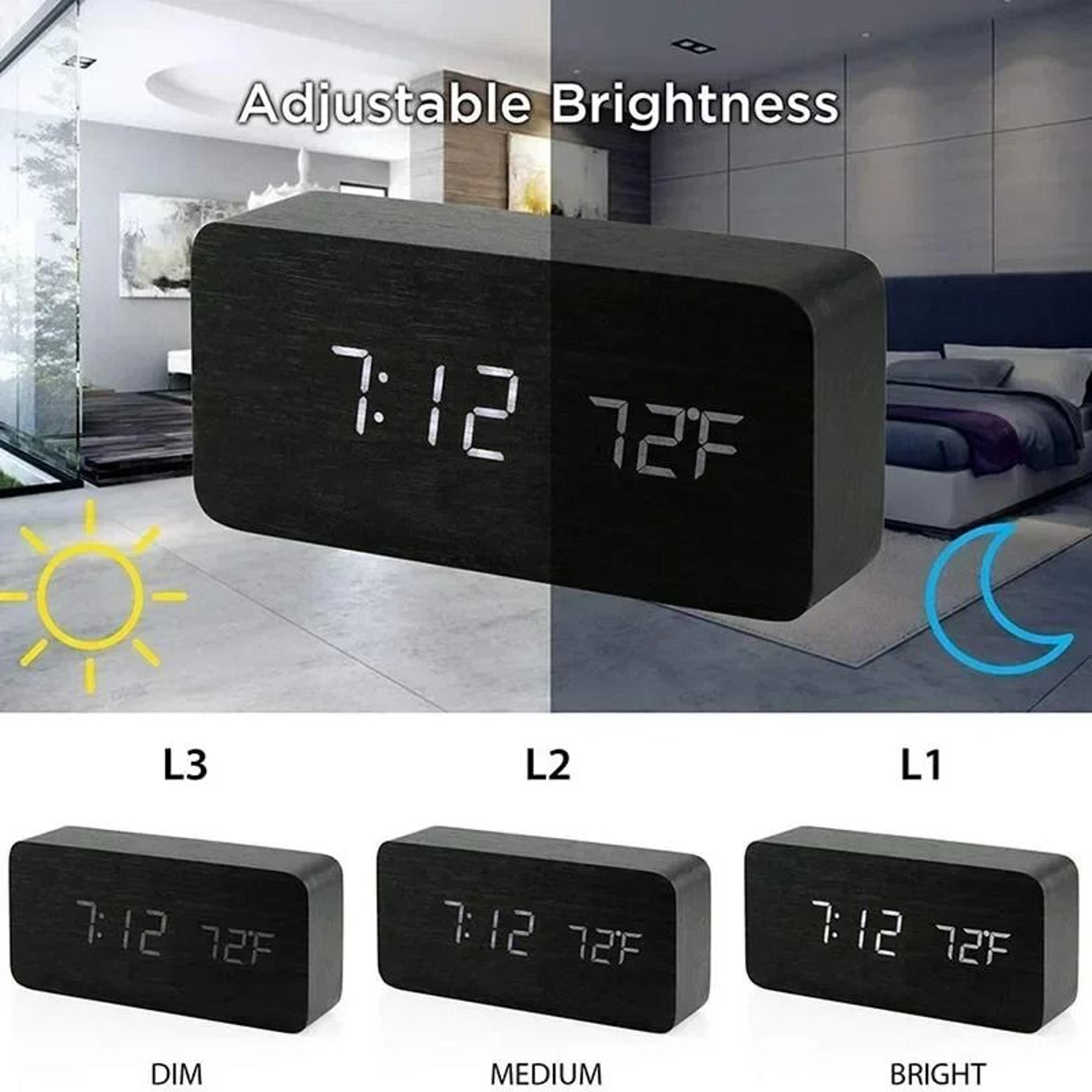 Wooden Digital Alarm Clock With LED Temperature Display 8