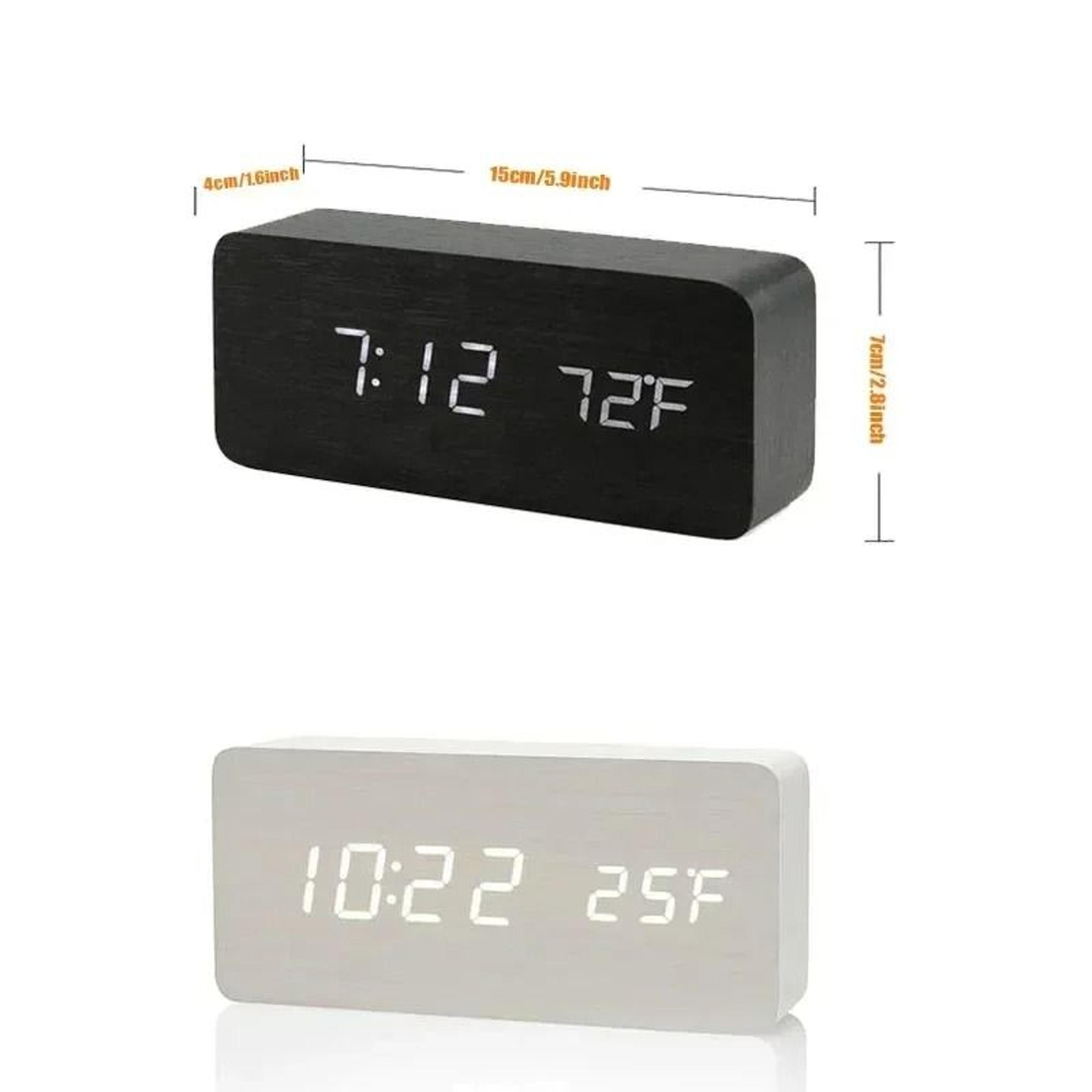 Wooden Digital Alarm Clock With LED Temperature Display 4