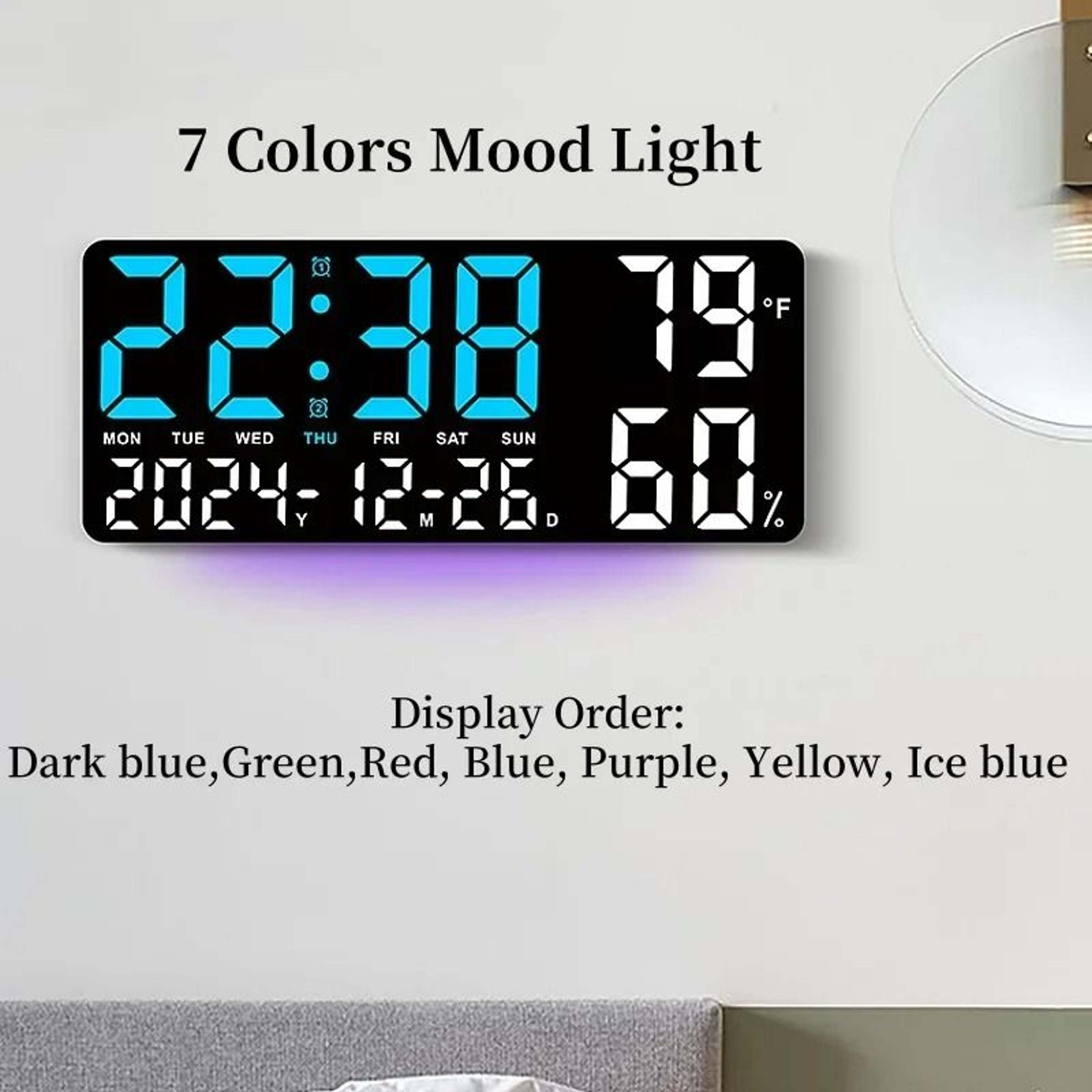 Large Digital Wall Clock With 7Color Mood Light And Dual Alarm 10