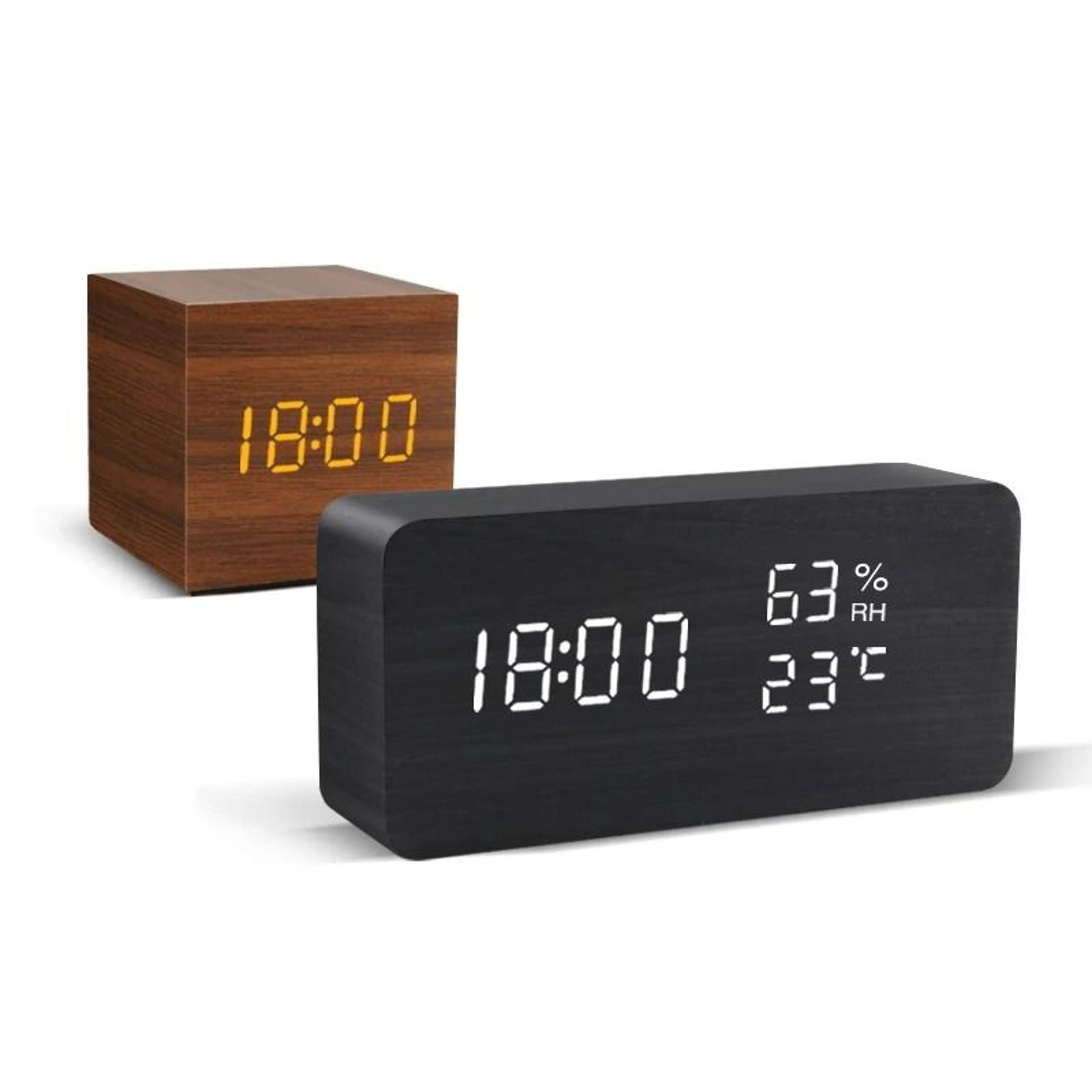 wooden led alarm clock with voice control and dual power