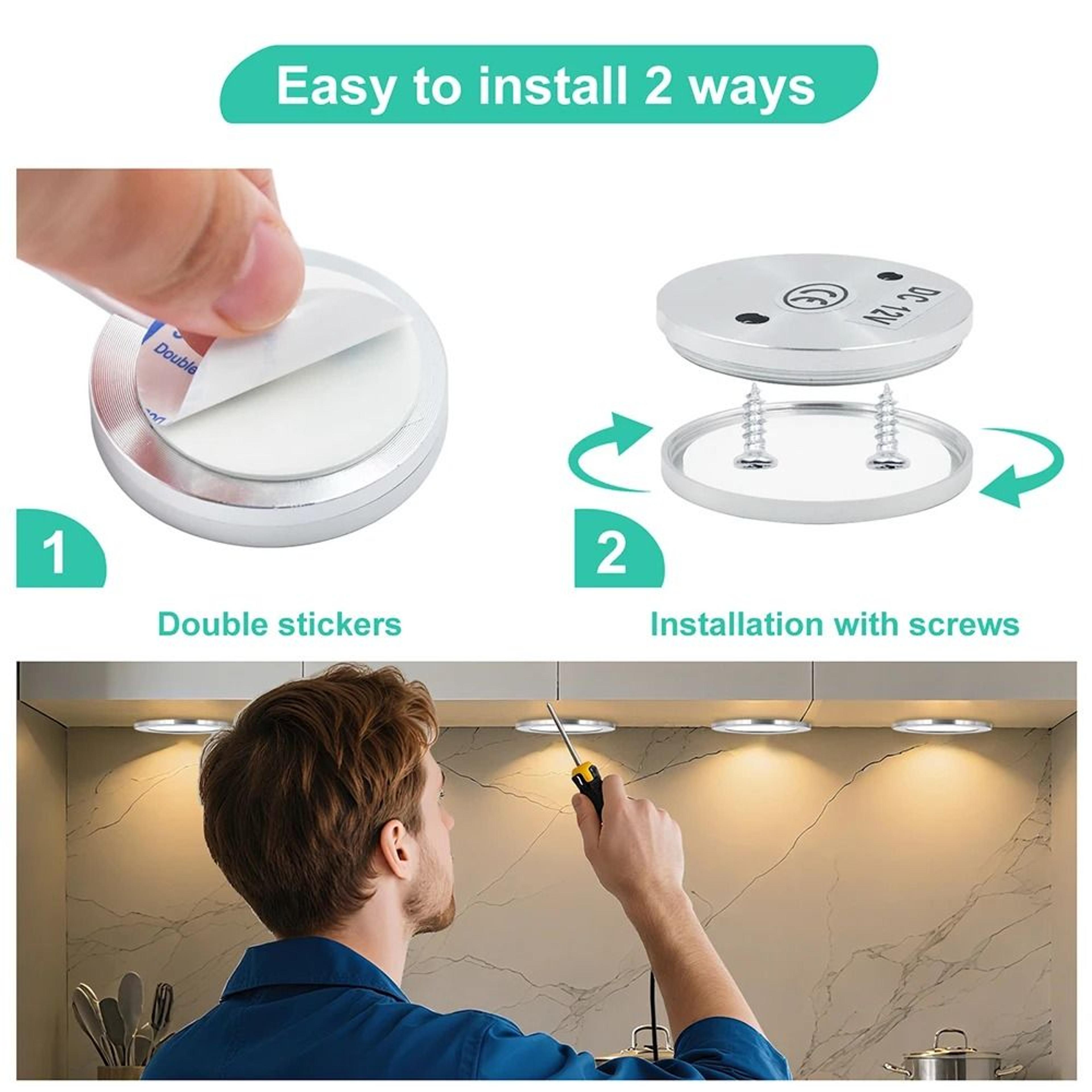 Round 12V LED Under Cabinet Light Kit With Switch And Power Adapter 6