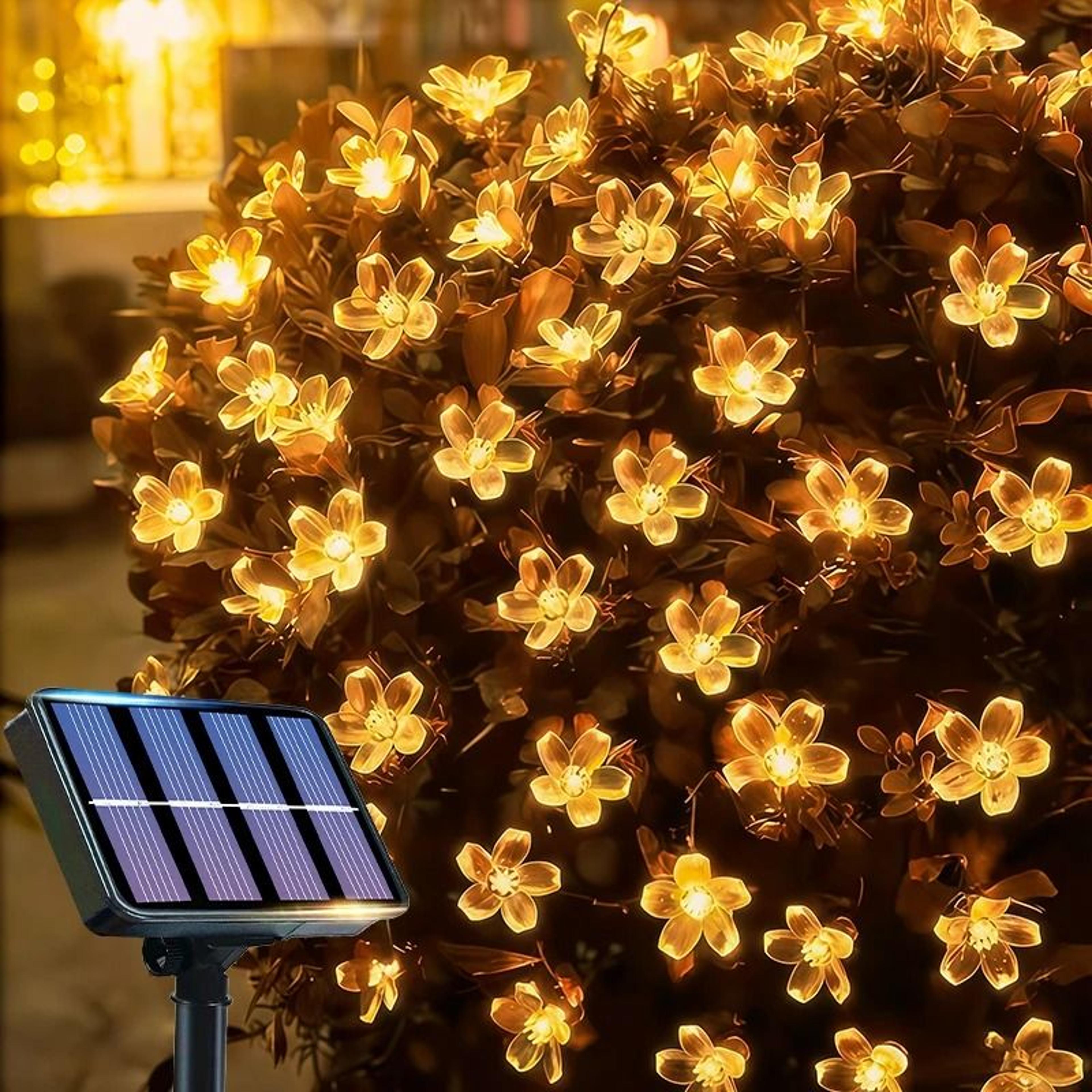 solar cherry blossom lights with 8-mode outdoor fairy lighting