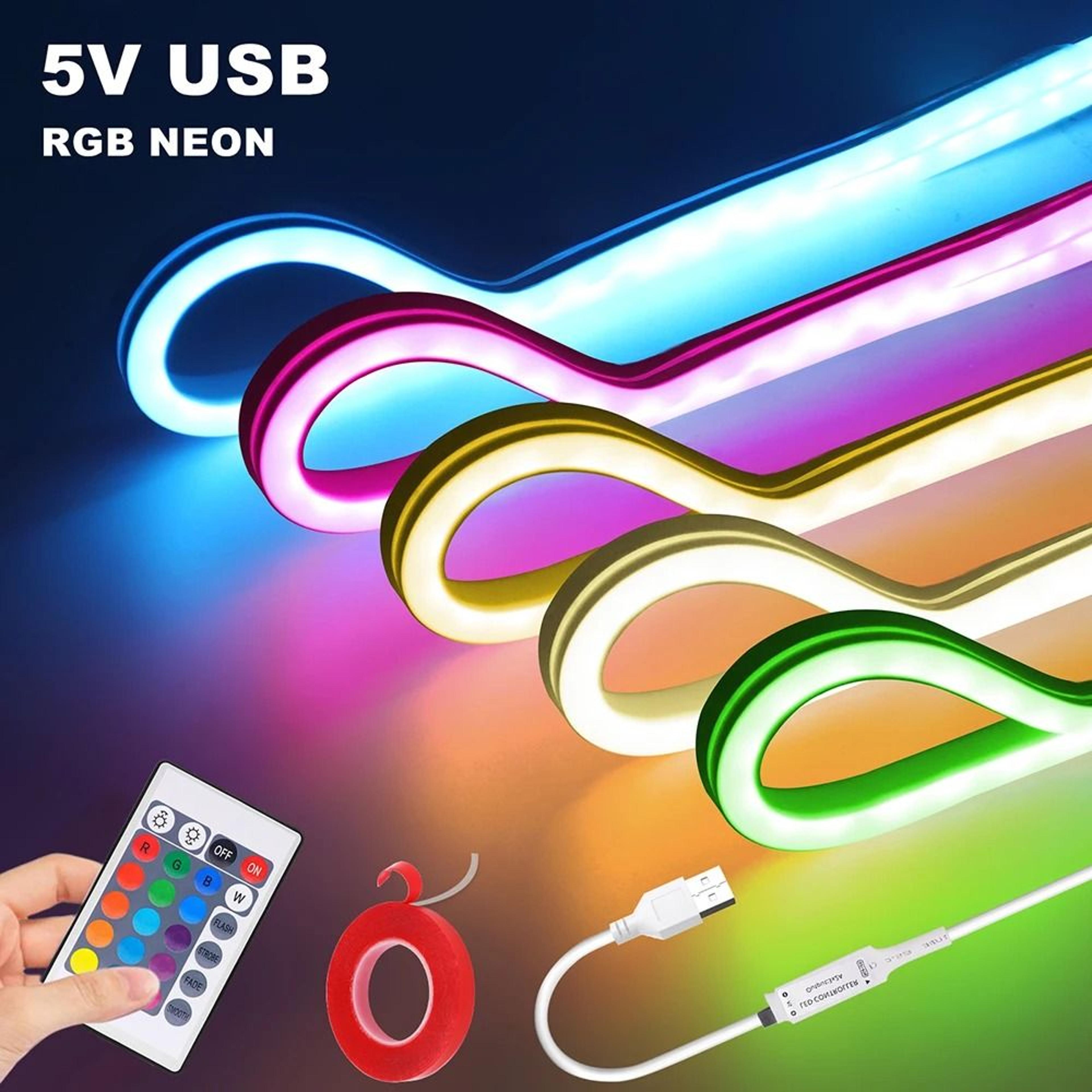 5v usb rgb led neon strip light with 24-key remote