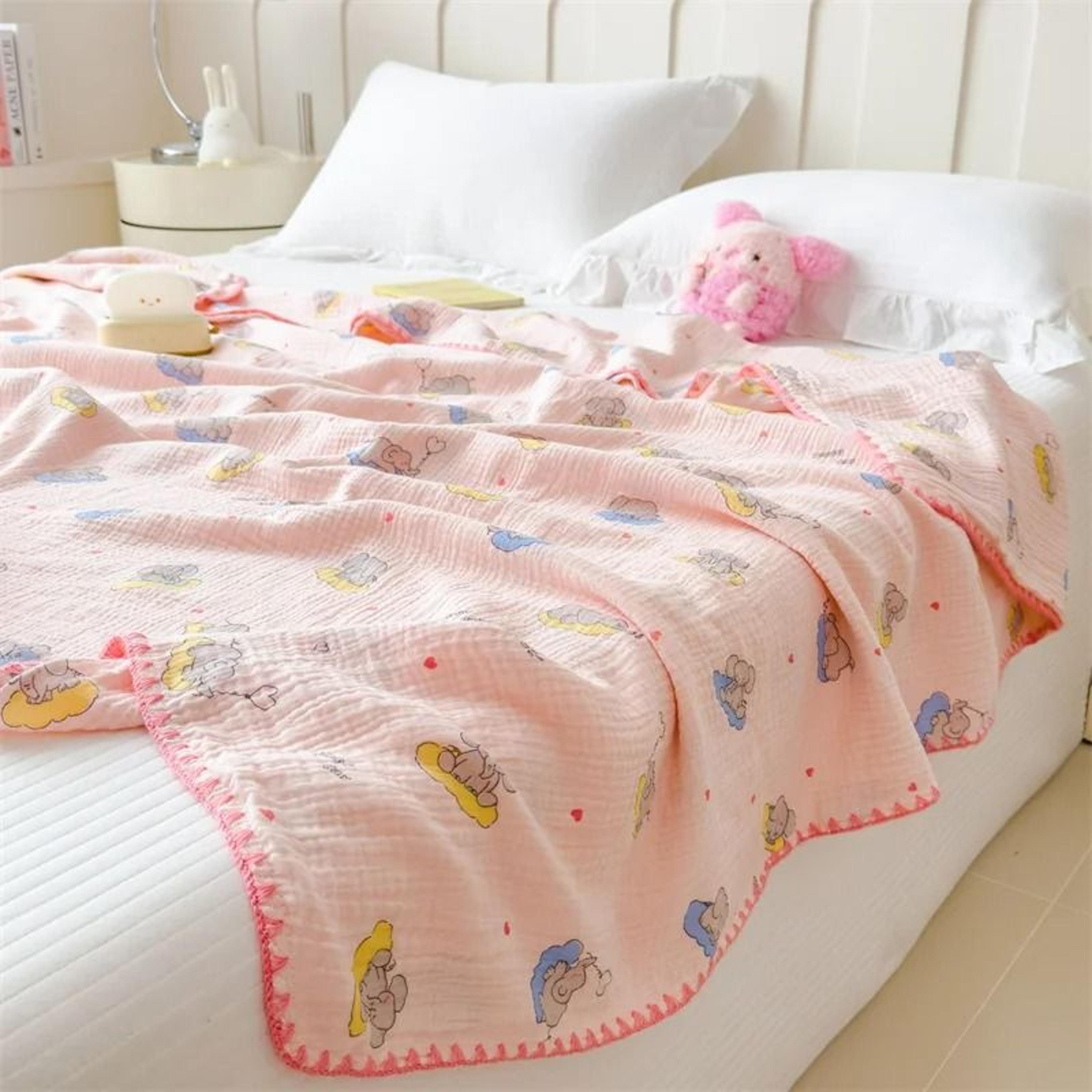 100 Cotton Double Layer Gauze Blanket Soft Cartoon Bed Throw 0