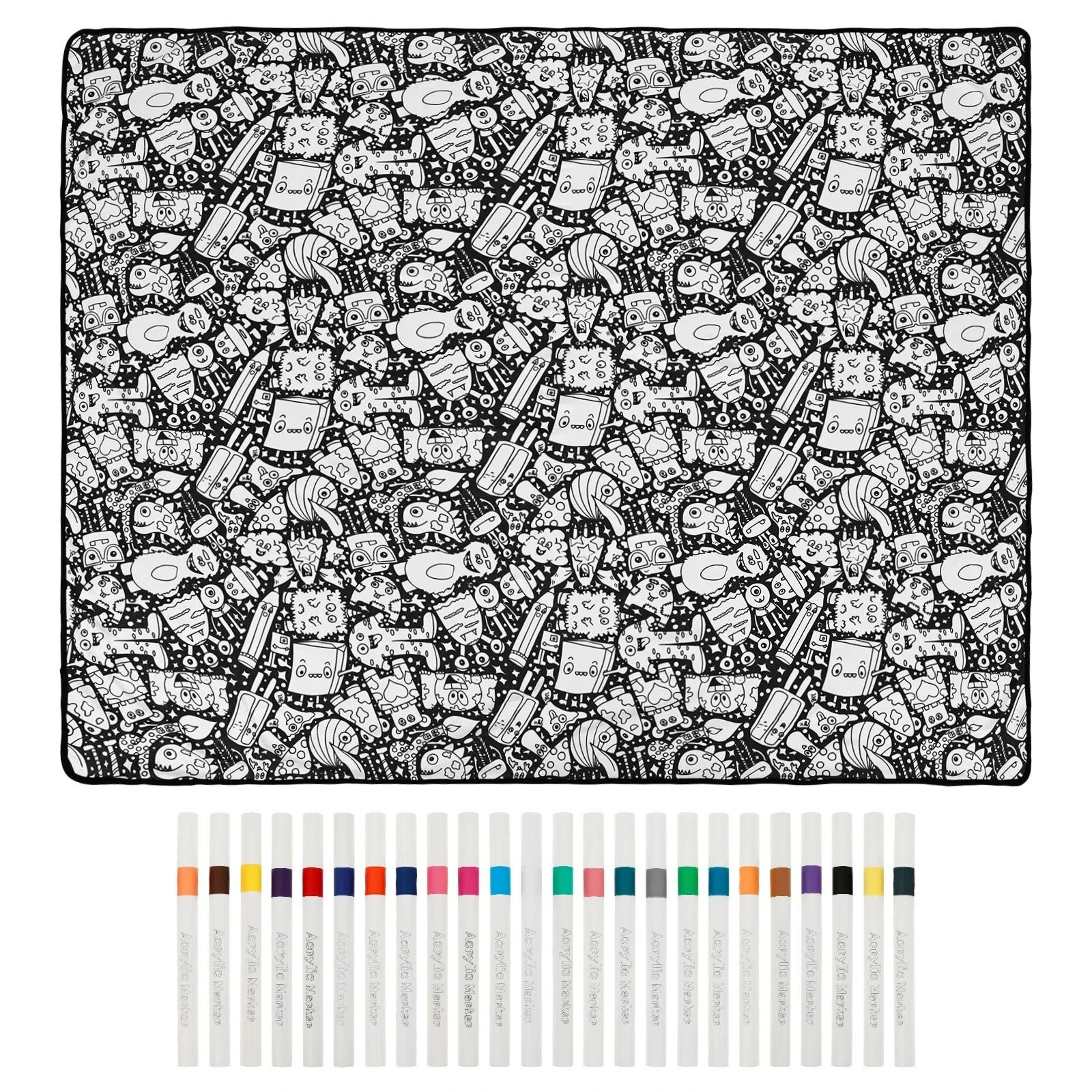 DIY Coloring Blanket With 24 Markers Creative Reusable Art Throw 2