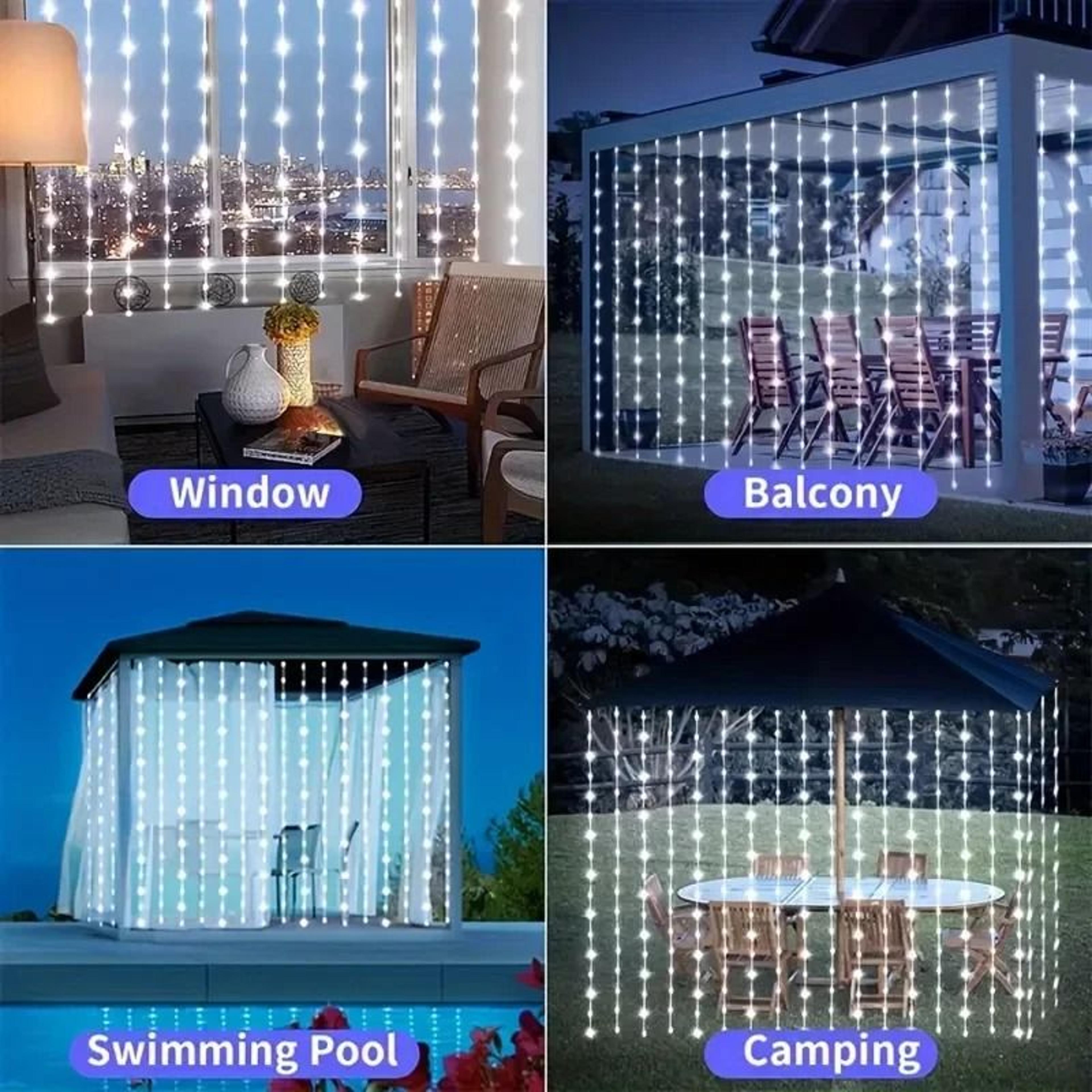 Solar LED Curtain String Lights With 8 Modes For Garden Decor 5