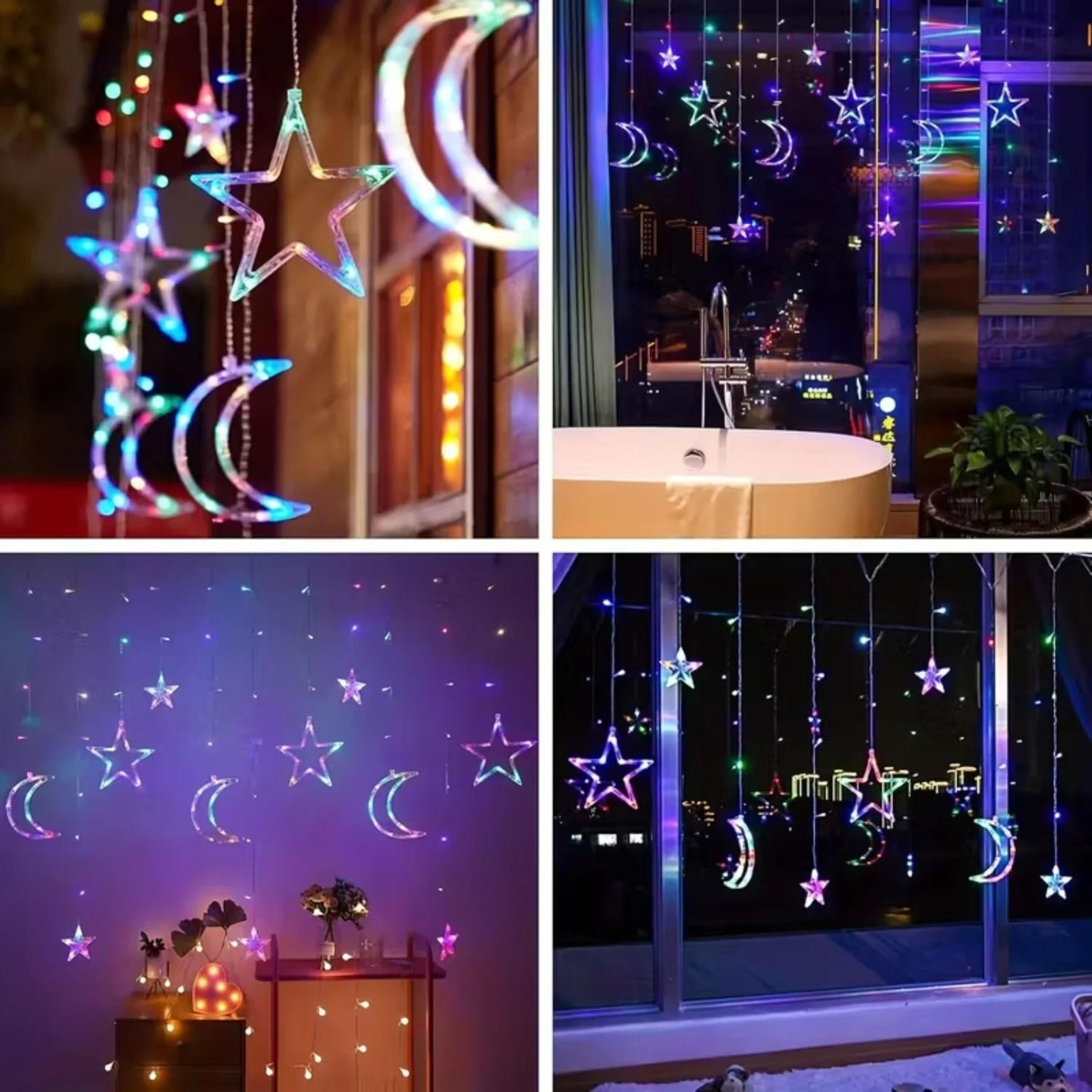 Star And Moon LED Curtain Lights Warm Multicolor Battery Powered 5