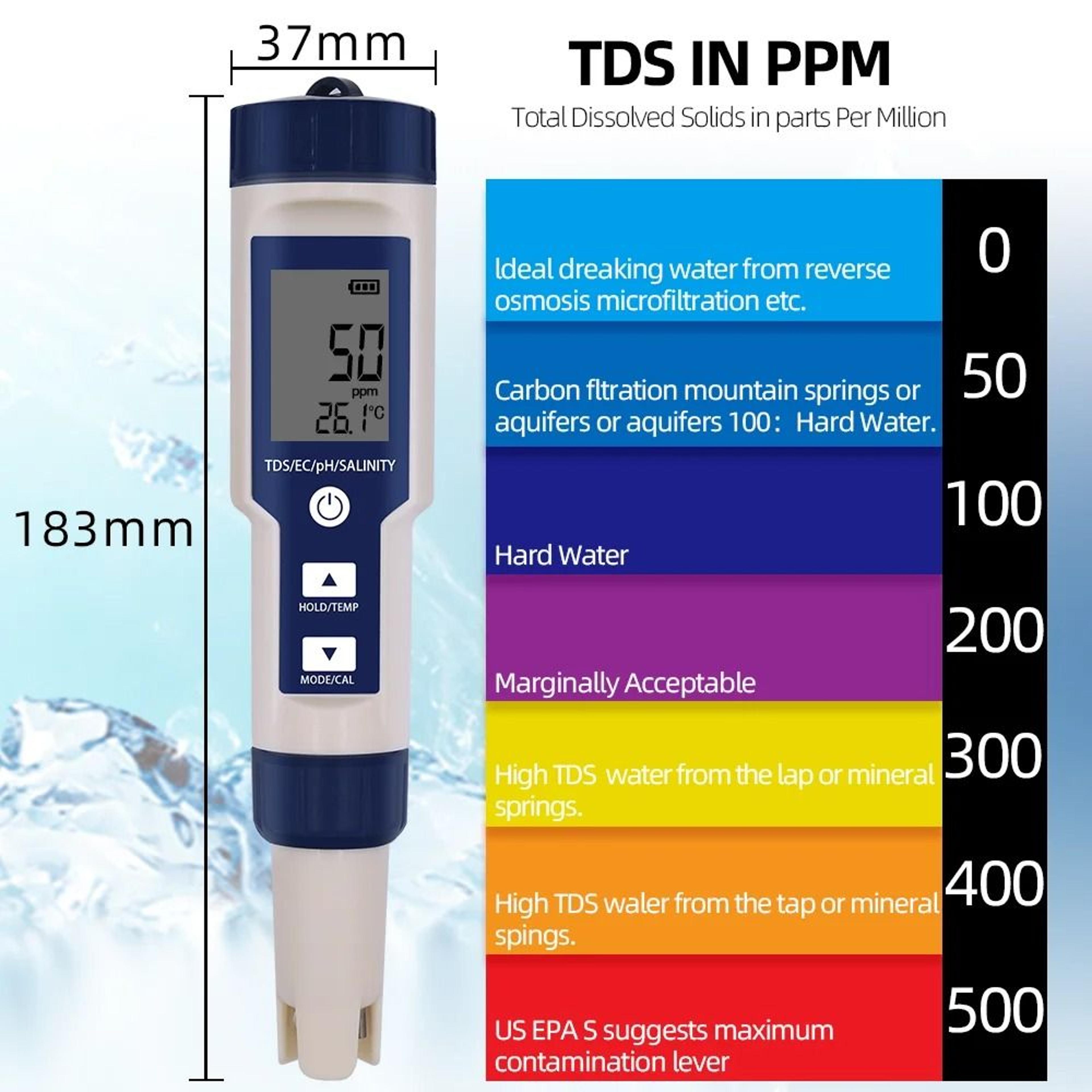 AquaCheck 5in1 Water Quality Tester And Digital PH Meter 5