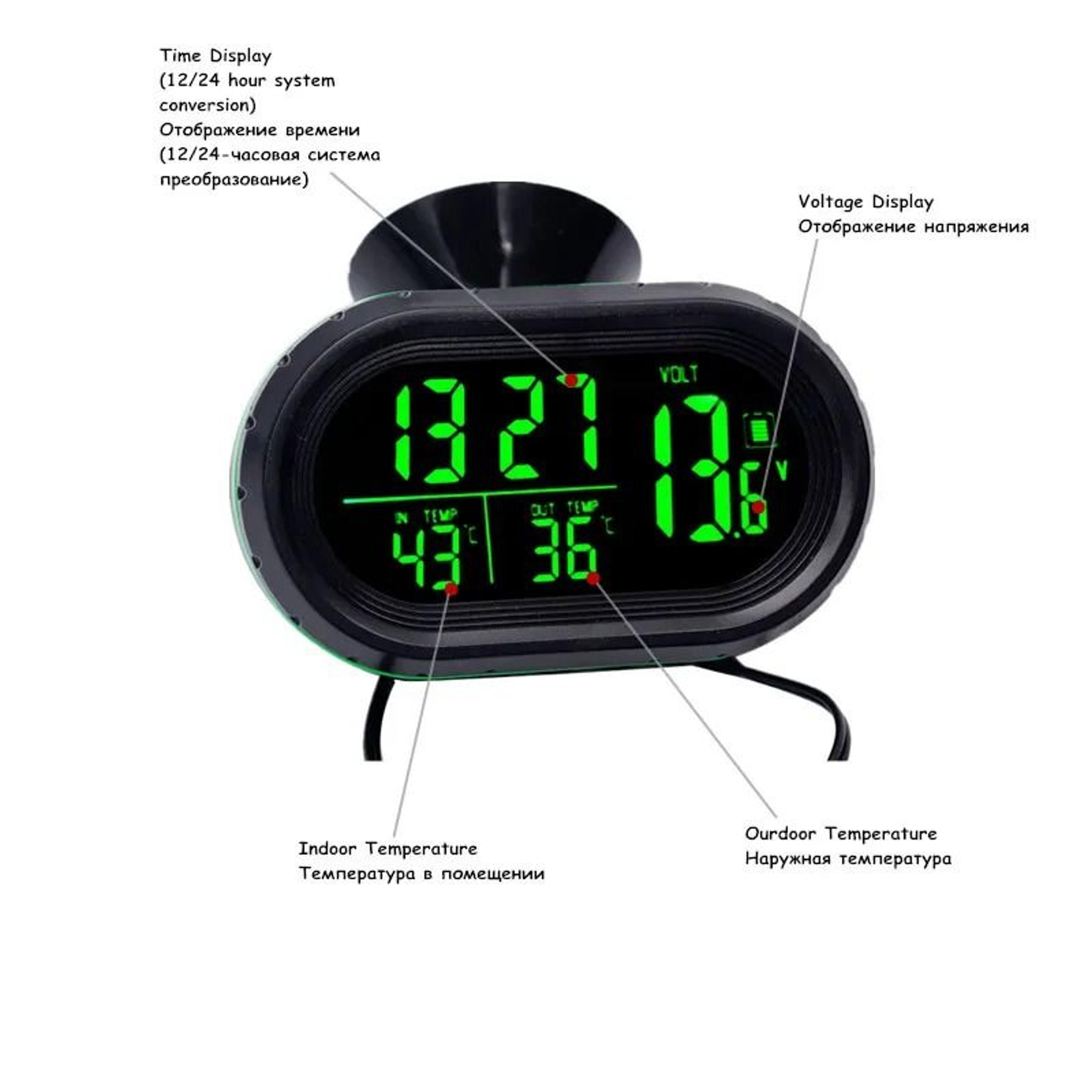 DriveView Digital Car Thermometer Clock And Car Voltage Monitor 12V24V 5