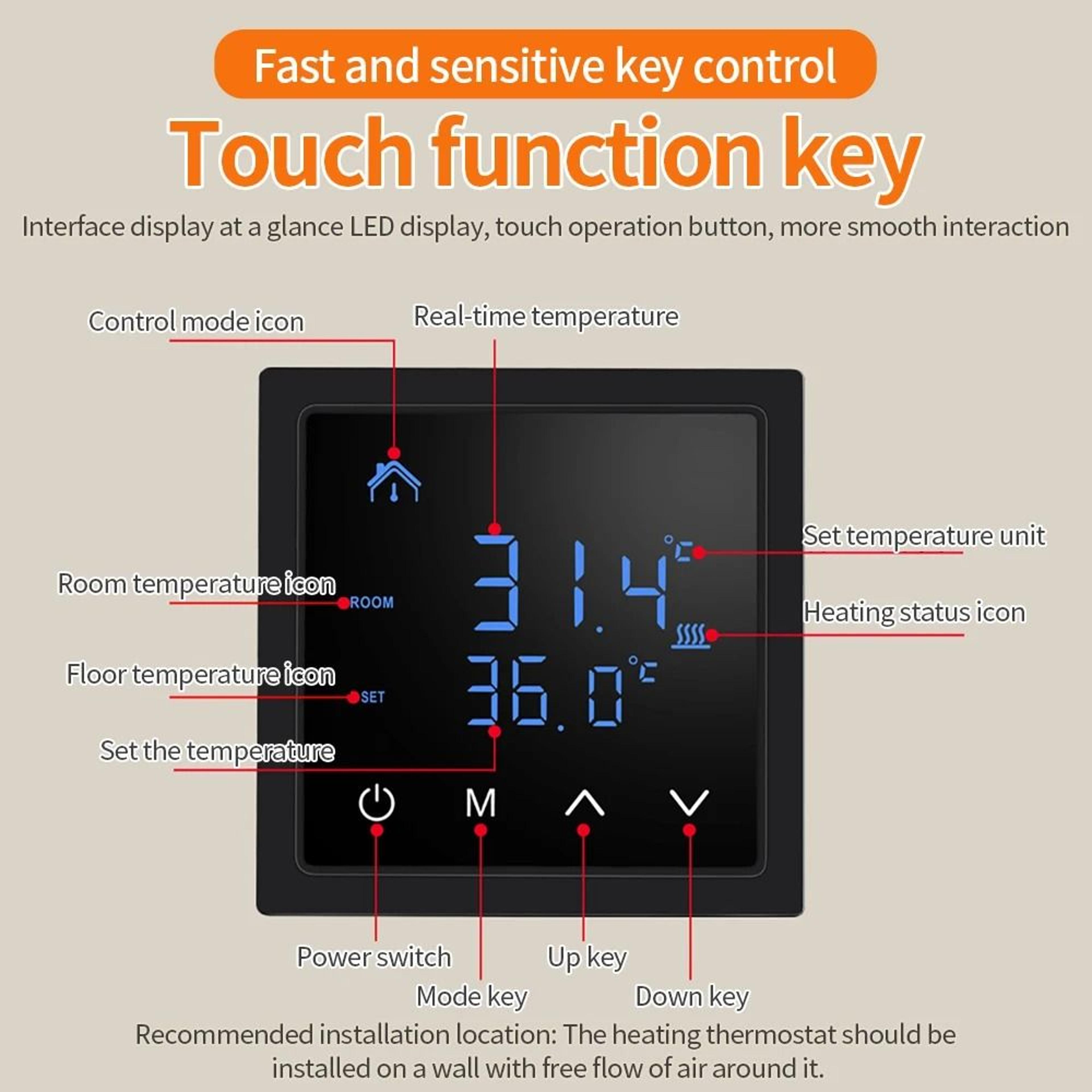 WarmControl Smart Floor Heating Thermostat 16A Touch Controller 7
