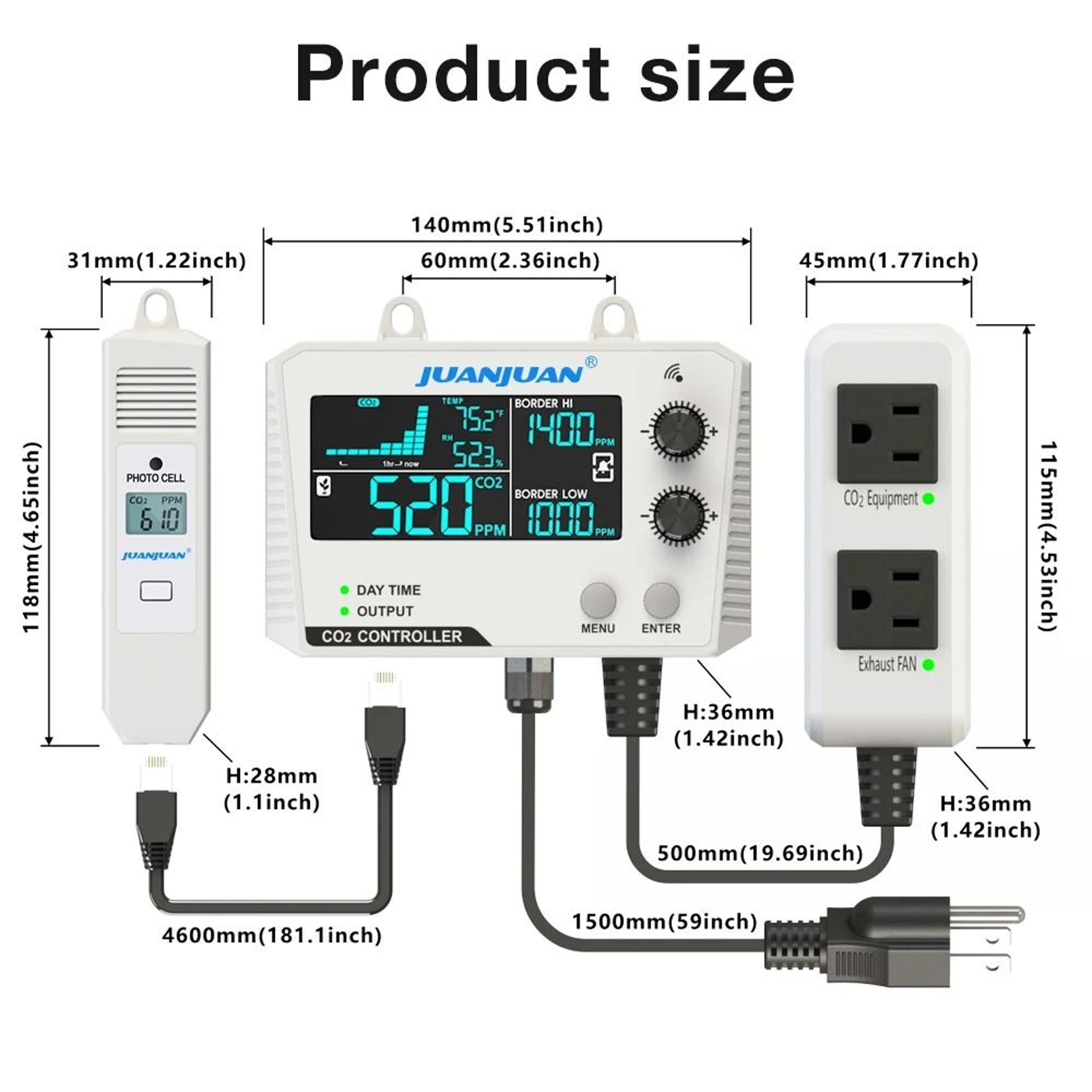 GrowSense CO2 Controller With NDIR CO2 Sensor And Day Night Control 9