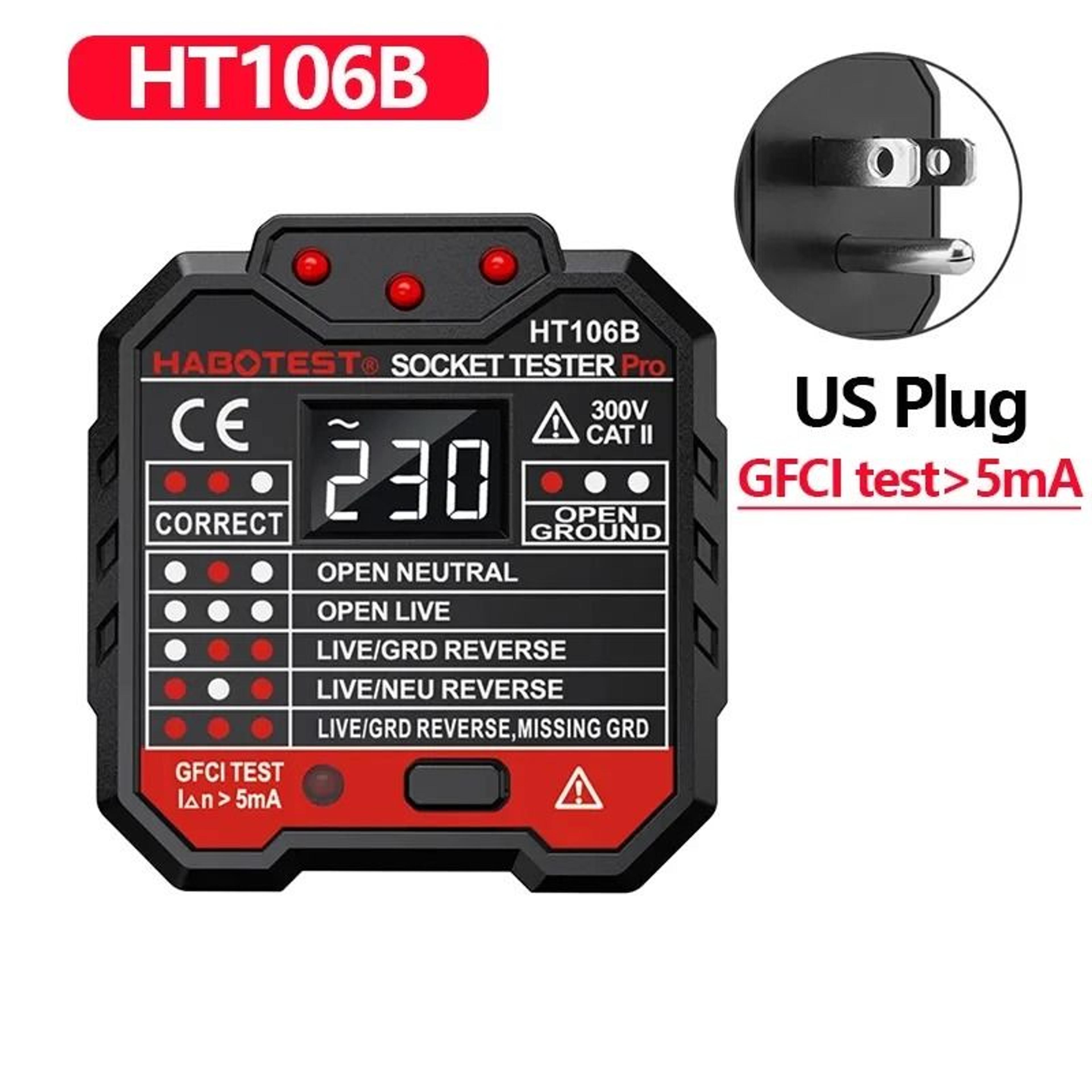HT106 HT107 Digital Socket Tester With Voltage And RCD GFCI Check 1