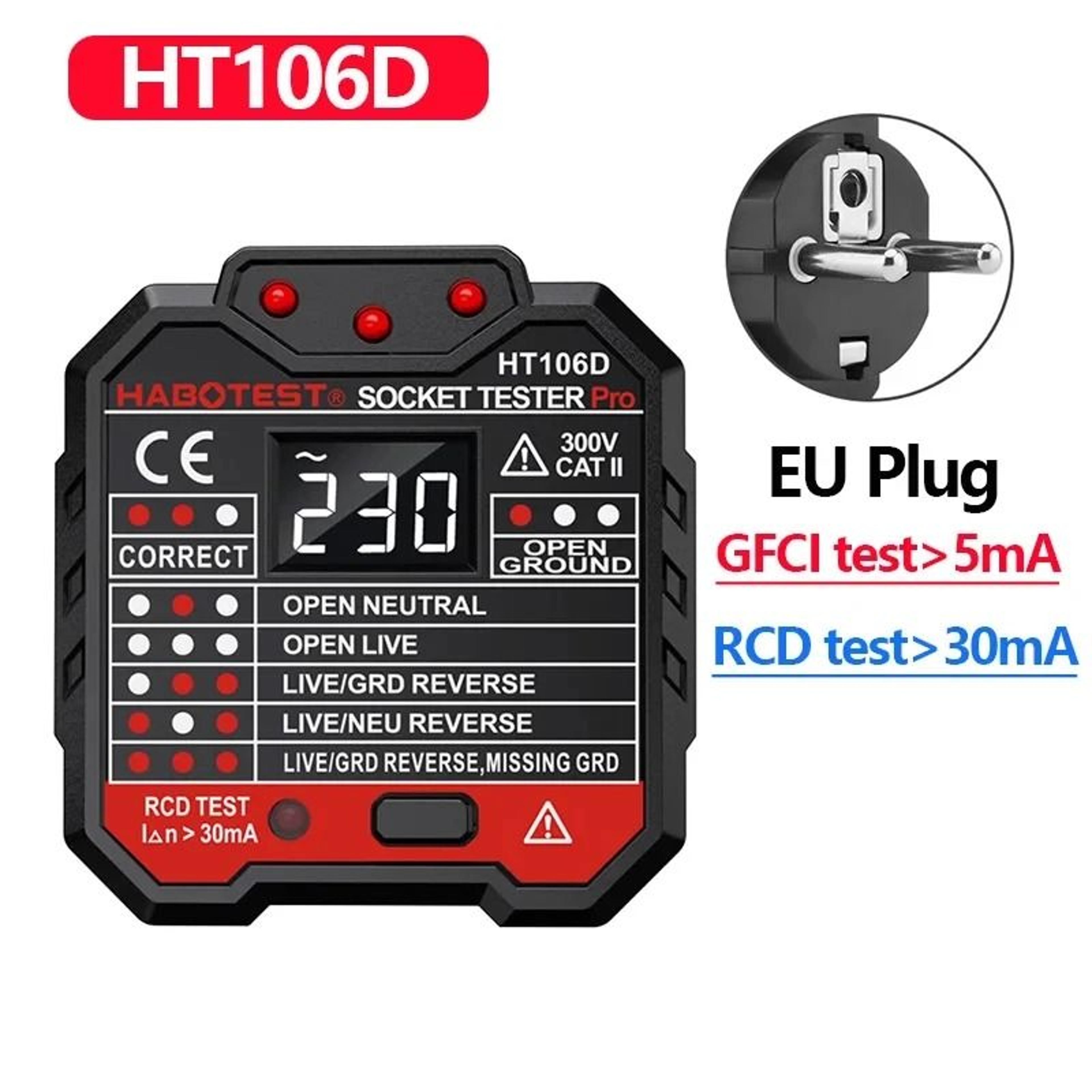 HT106 HT107 Digital Socket Tester With Voltage And RCD GFCI Check 2