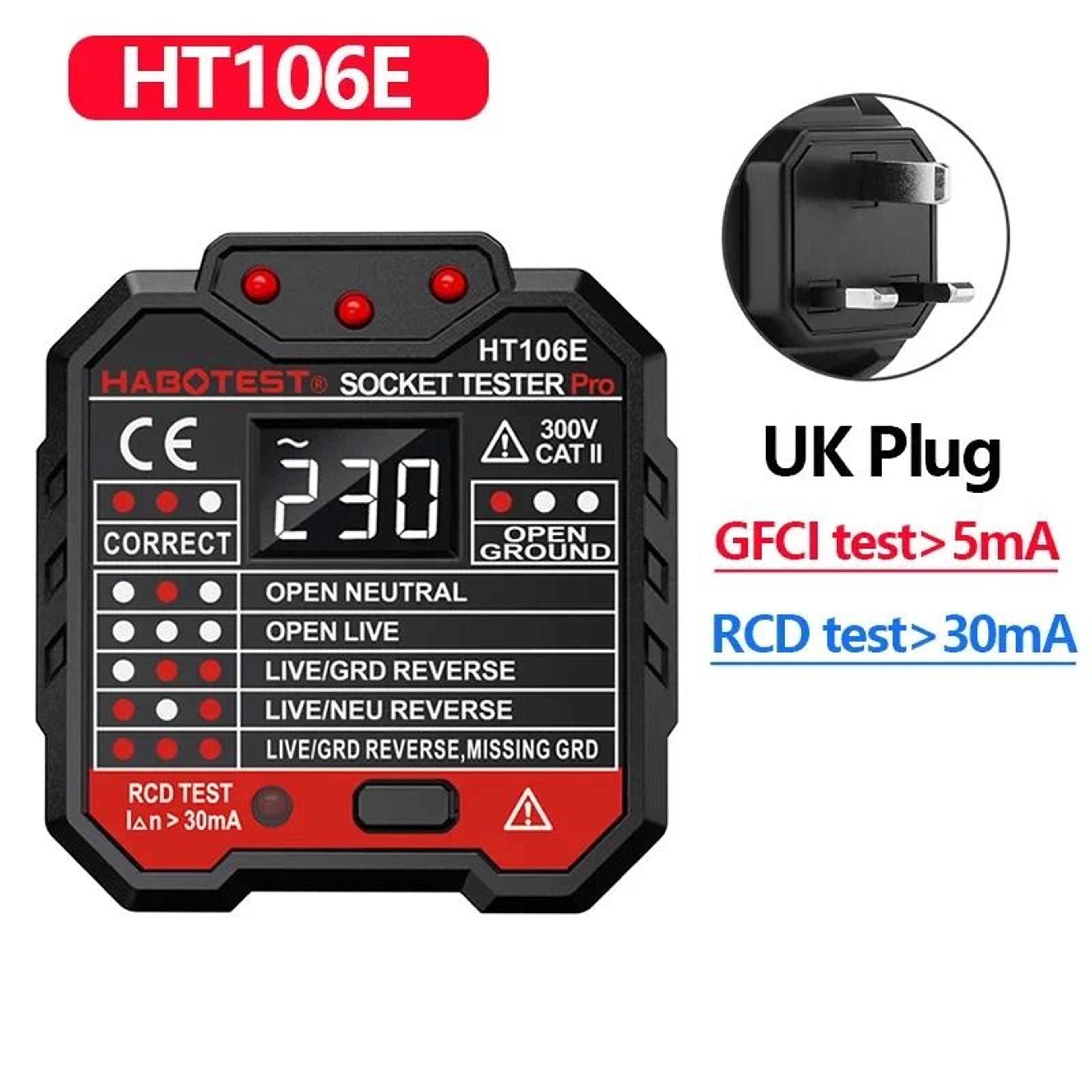 HT106 HT107 Digital Socket Tester With Voltage And RCD GFCI Check 3