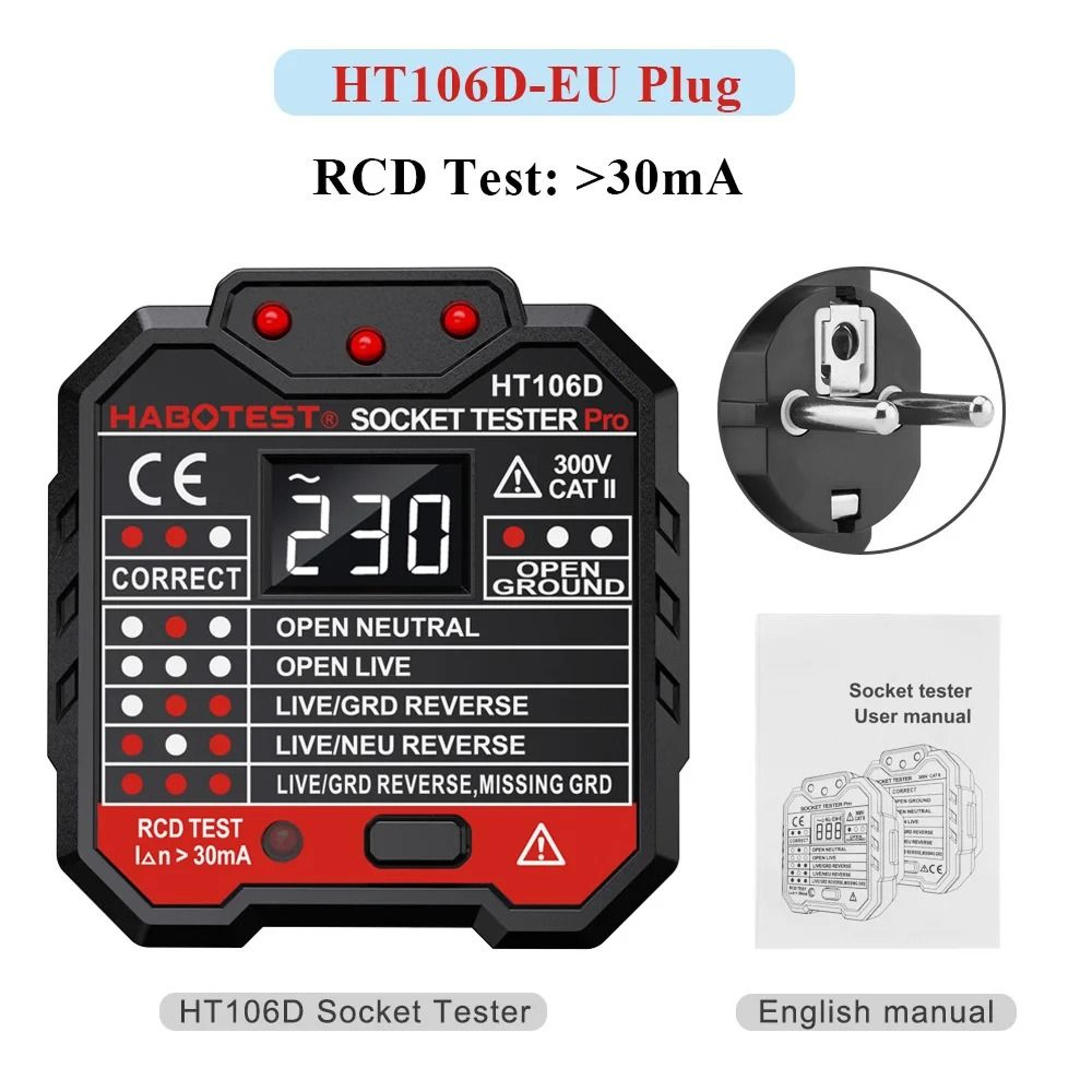 Digital Outlet Socket Tester With Voltage RCD And NCV Detection 2