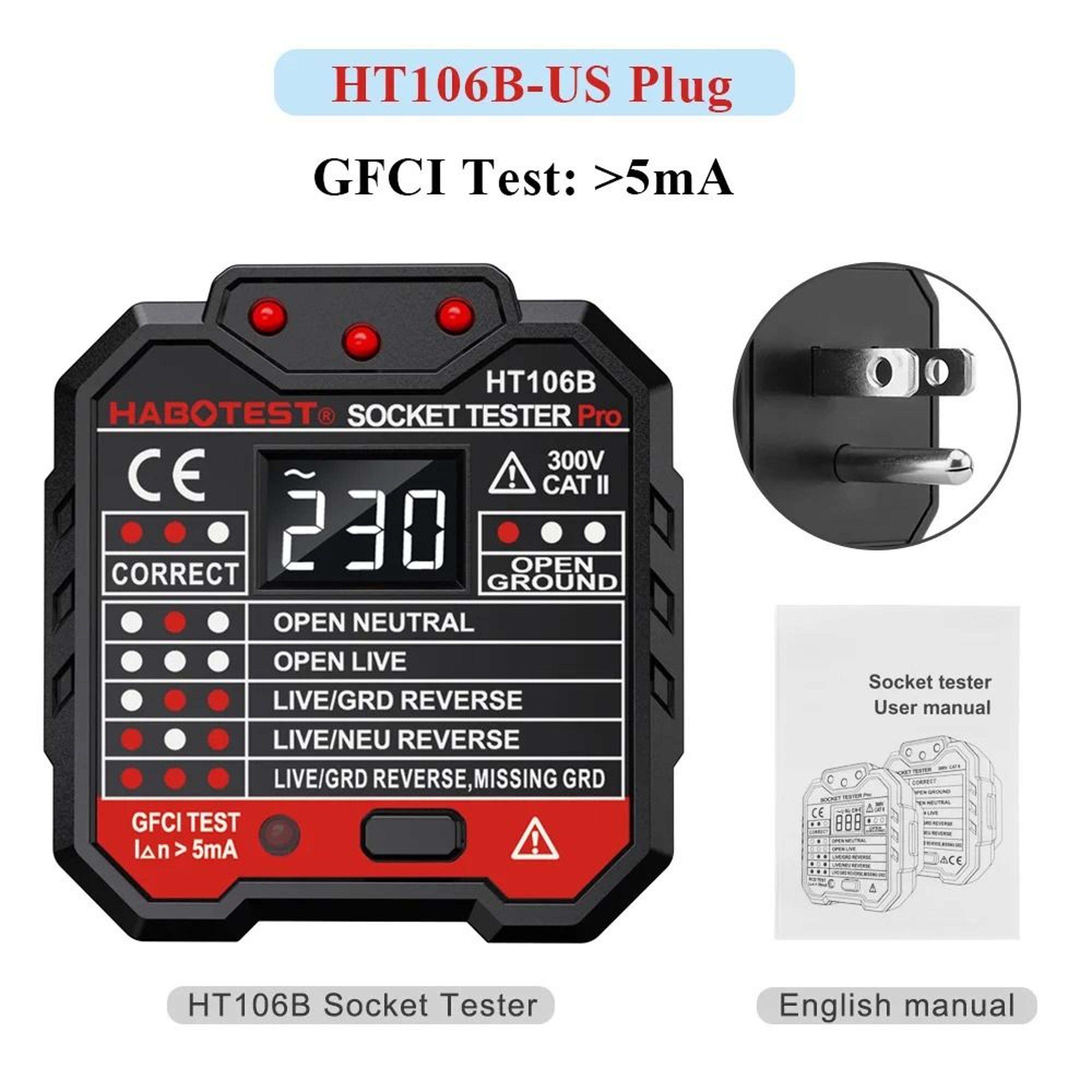 Digital Outlet Socket Tester With Voltage RCD And NCV Detection 1