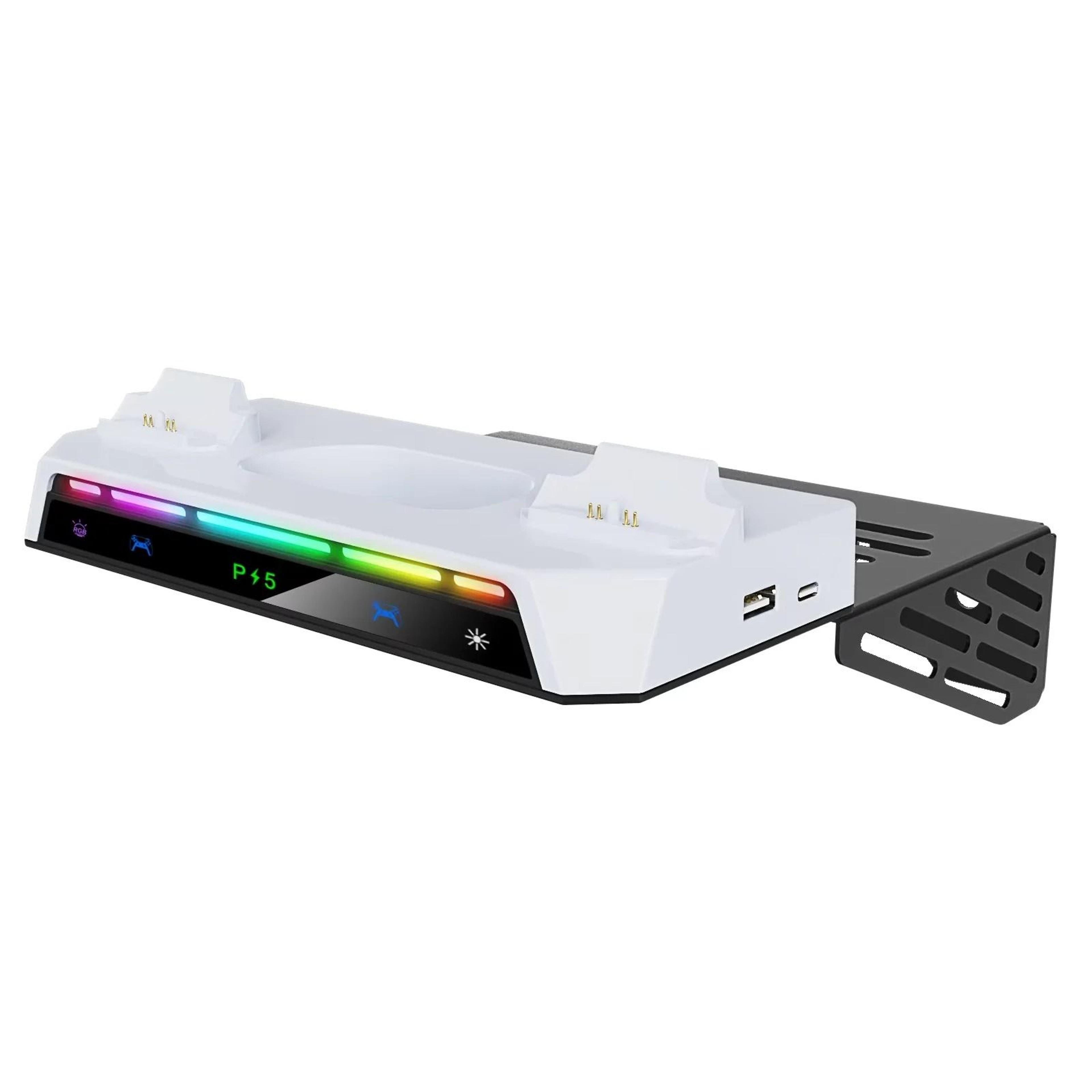 PS5 Wall Mount Kit With RGB Dual Controller Charging And Headset Hanger 1