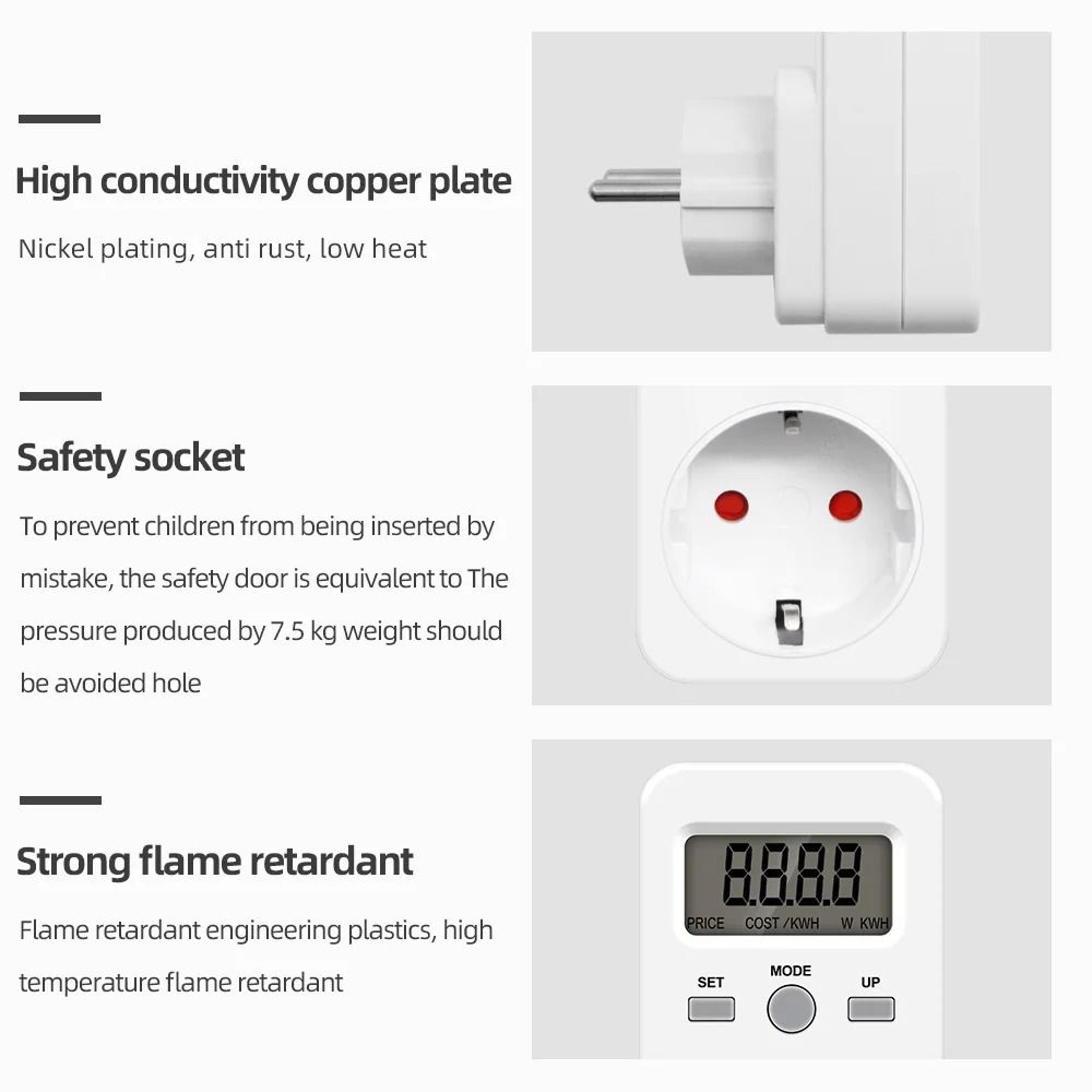 Digital Electricity Usage Meter 16A PlugIn Wattmeter For Power And Energy Monitoring 10