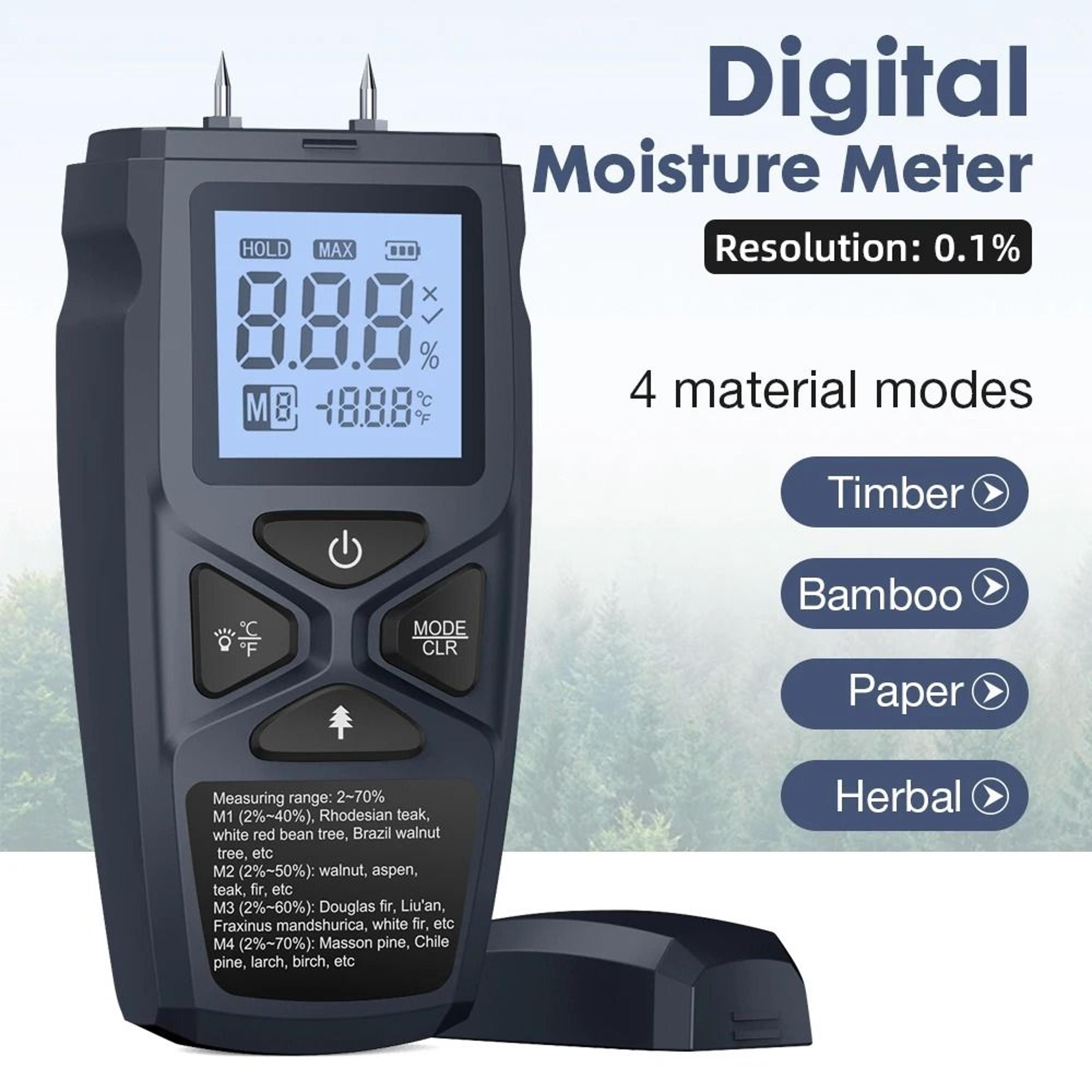 Digital Wood Moisture Meter Handheld LCD Tester For Timber Bamboo Paper And Herbal Materials 9