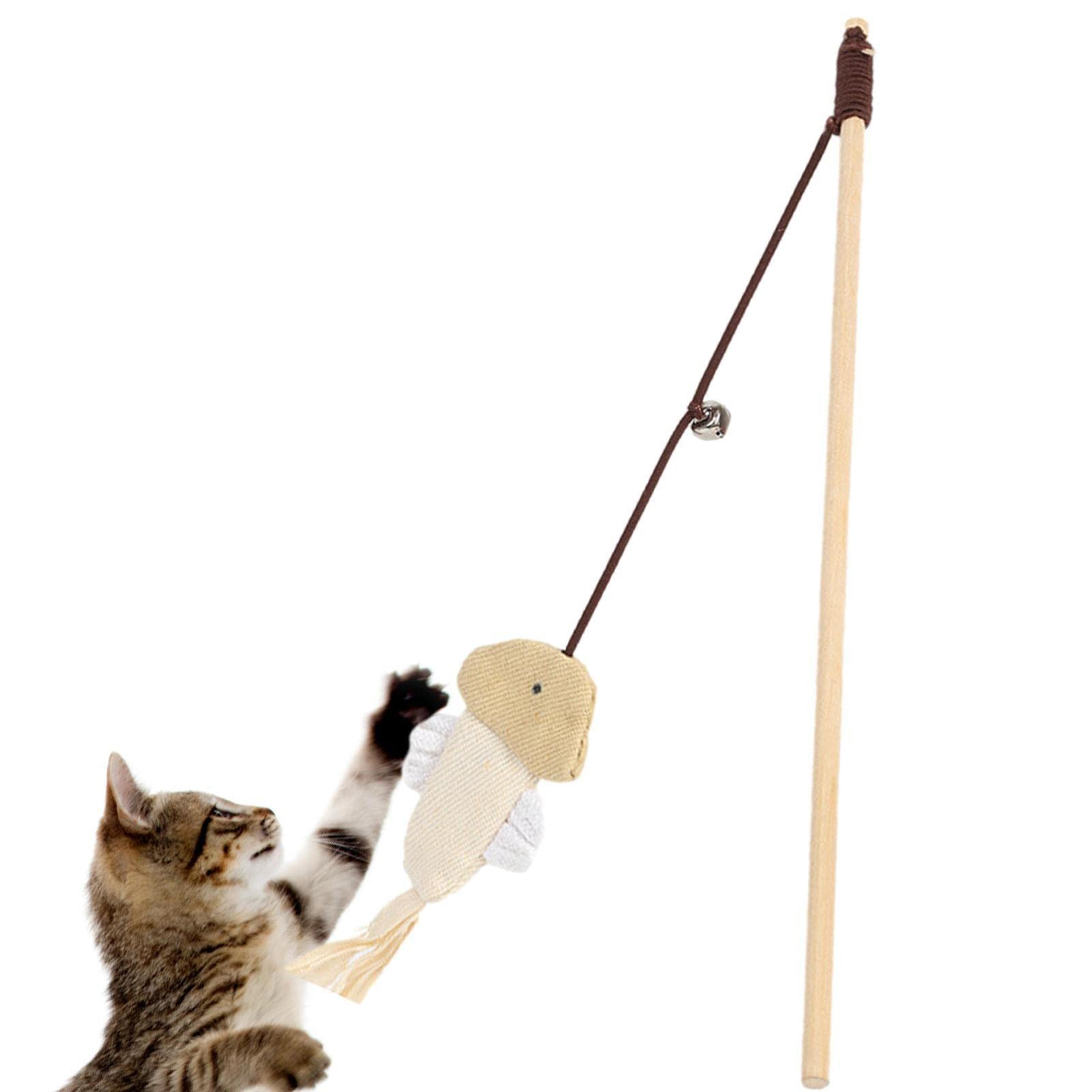 Wooden Cat Teaser Wand Mouse Feather And Bell Interactive Cat Toy 3