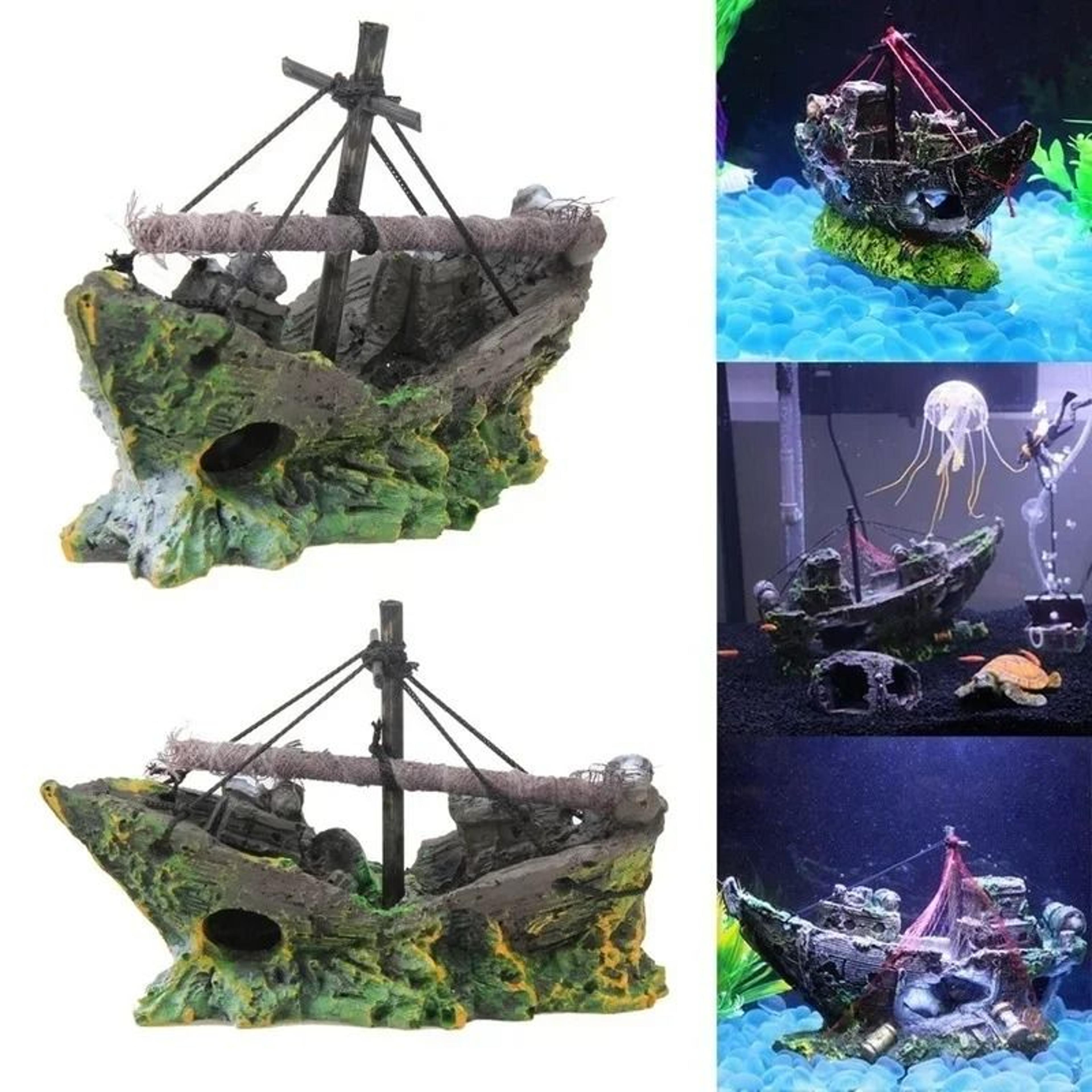 Pirate Ship Aquarium Decoration Retro Resin Shipwreck Fish Tank Ornament 4