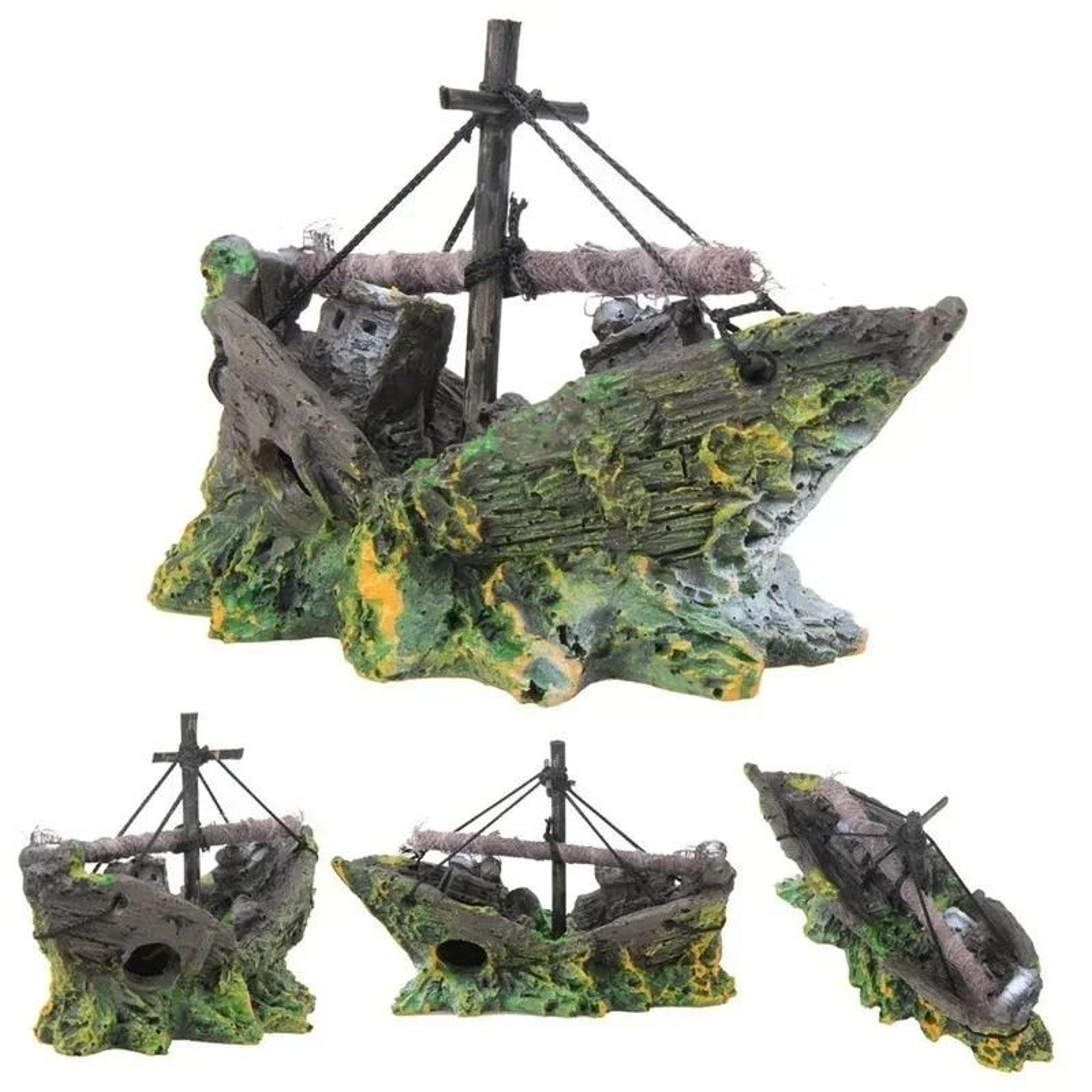 Pirate Ship Aquarium Decoration Retro Resin Shipwreck Fish Tank Ornament 1