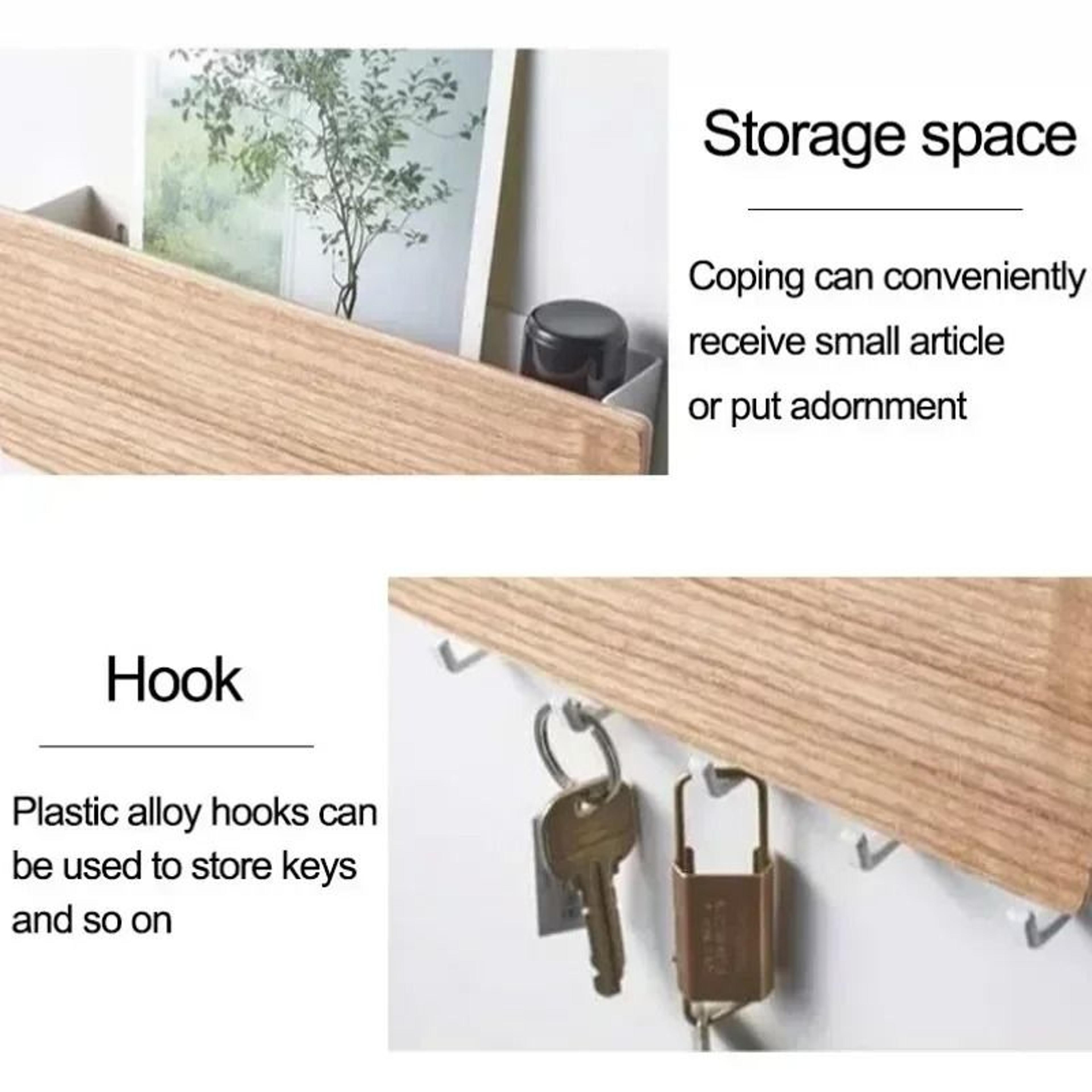 Wooden Wall Key Organizer Decorative Storage Rack With Hooks And Shelf 6