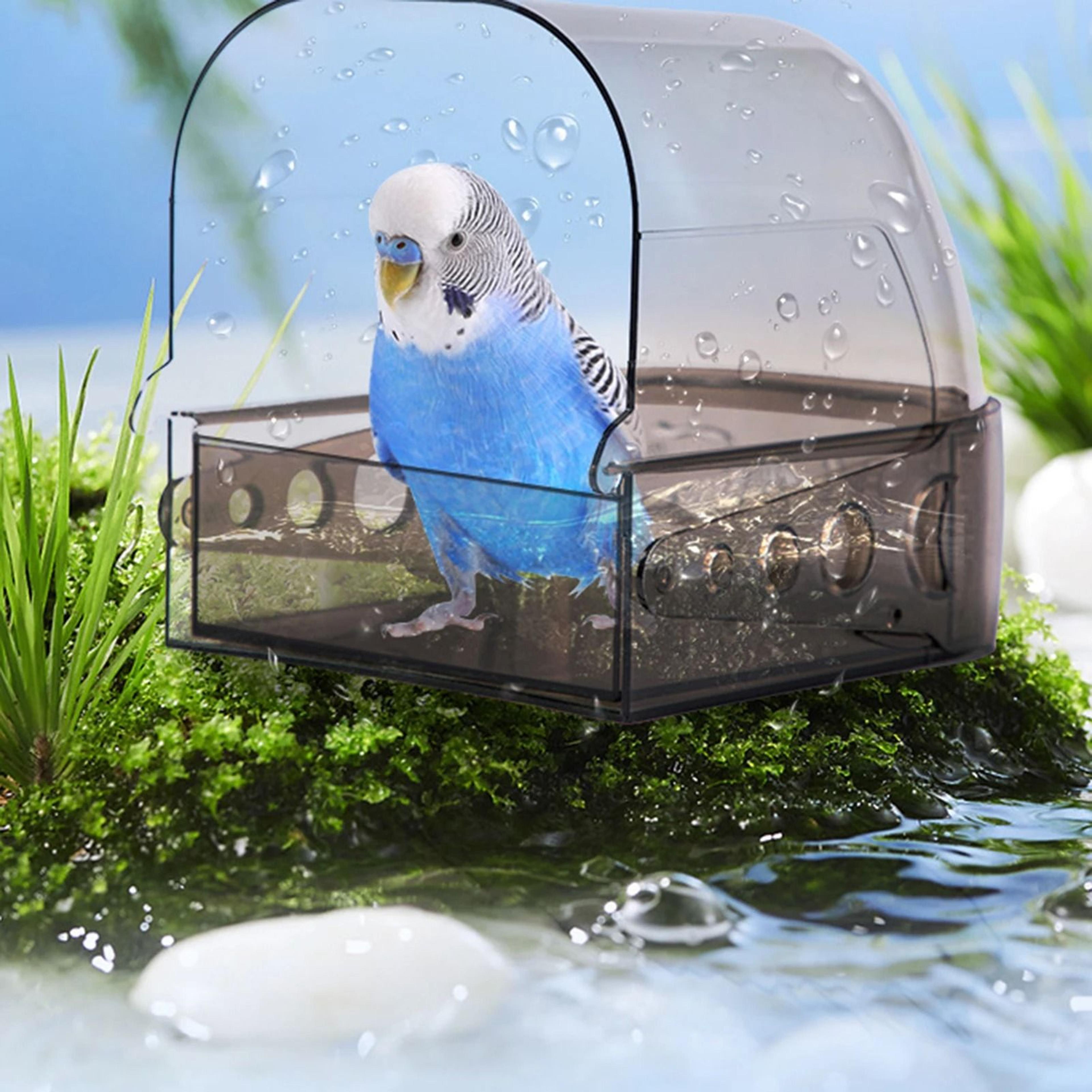 Large Transparent Bird Bath Box Removable Drawer Cage Bath For Small Birds 0