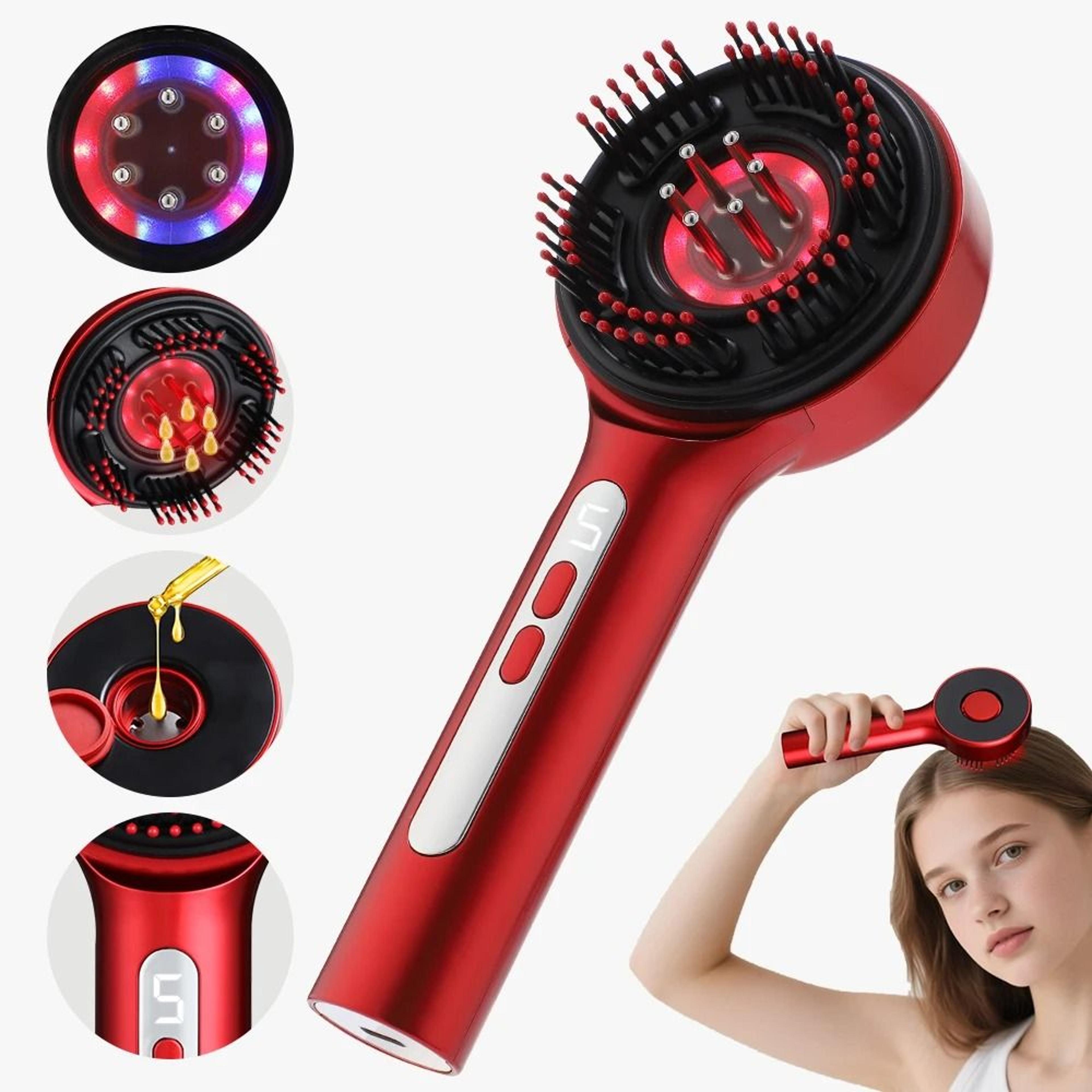 Electric Red Light Scalp Massager Brush With Oil Applicator 4