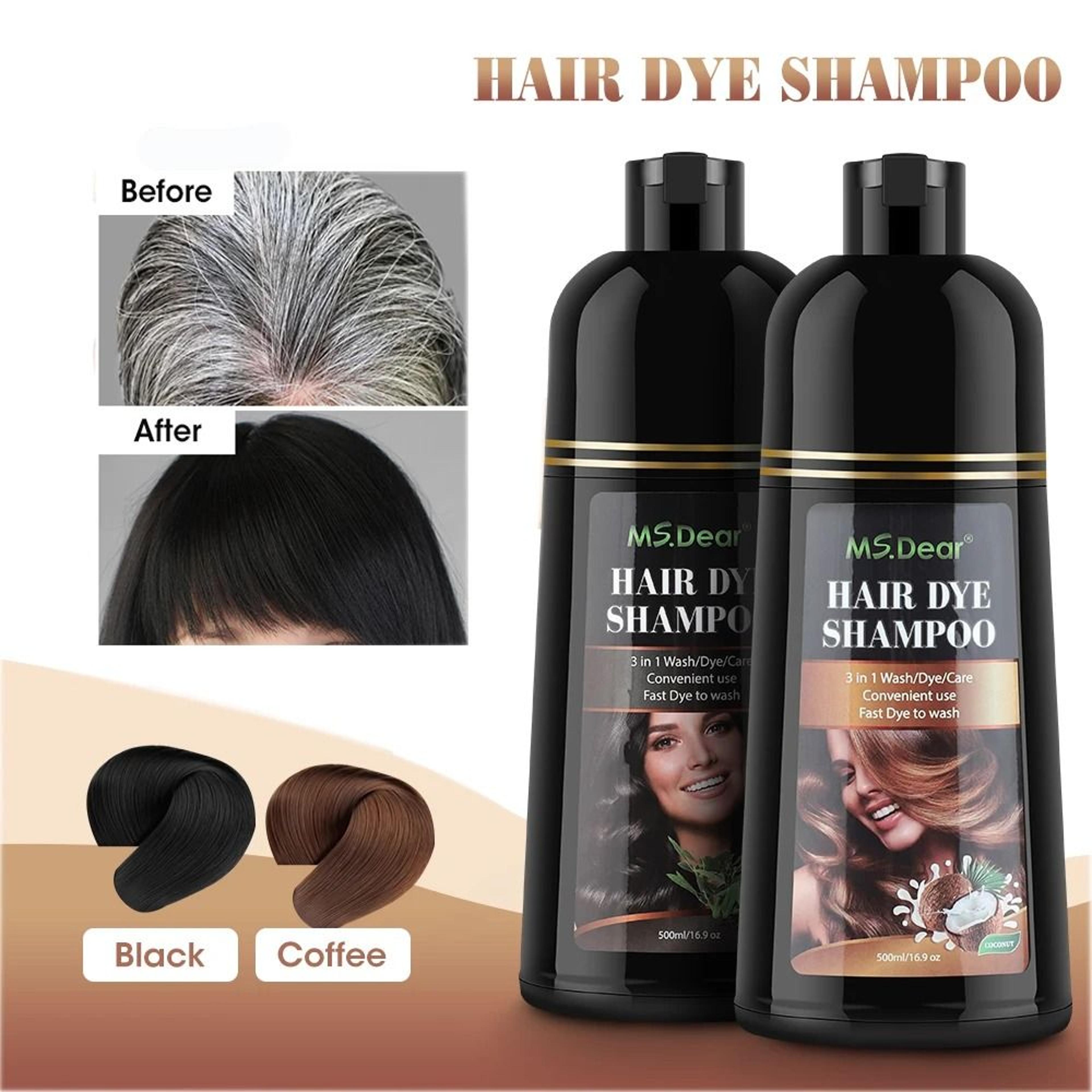500ml 3-in-1 black hair dye shampoo for gray coverage