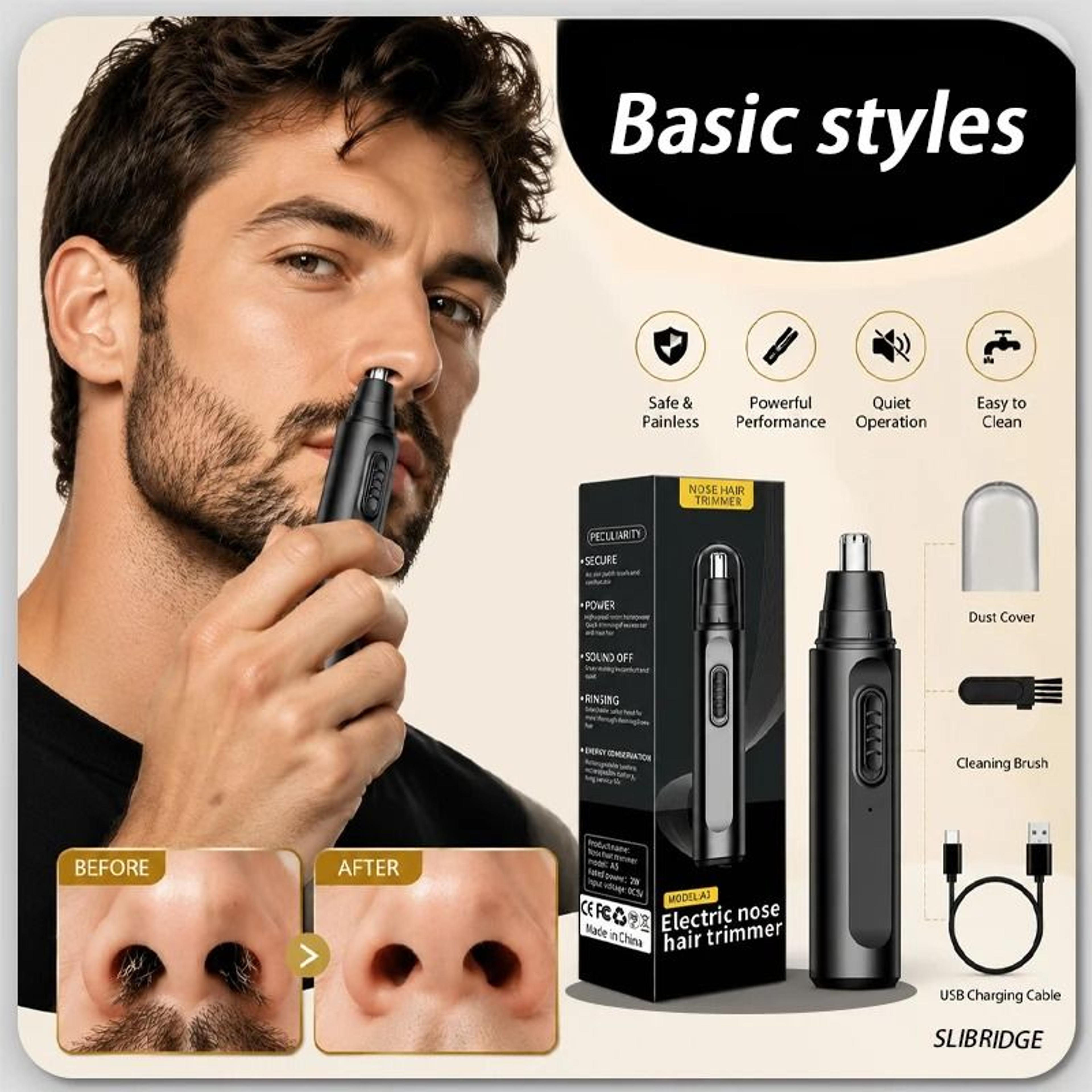 usb type - c rechargeable stainless steel nose and ear hair trimmer