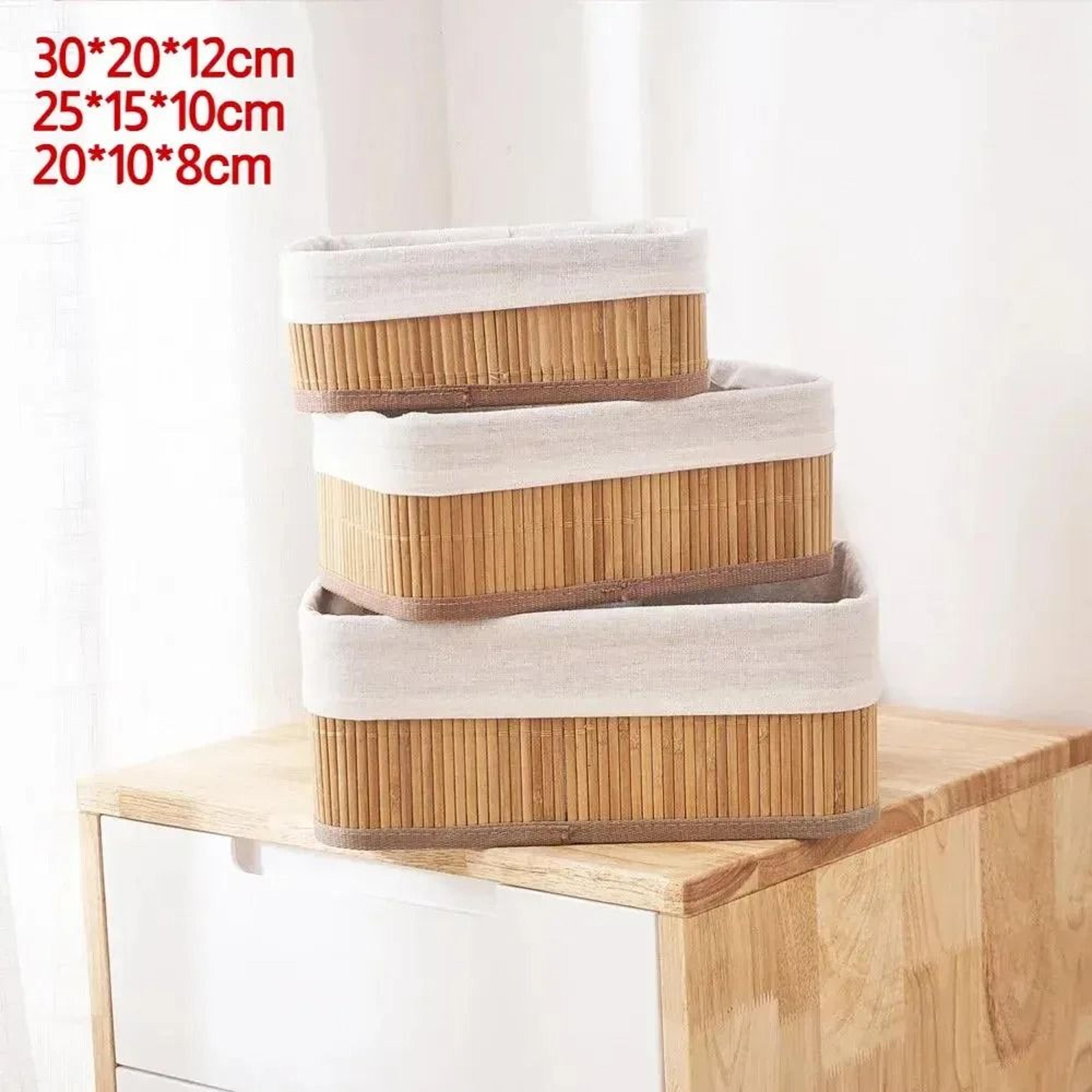 3 pcs handmade bamboo desktop storage basket for home organization