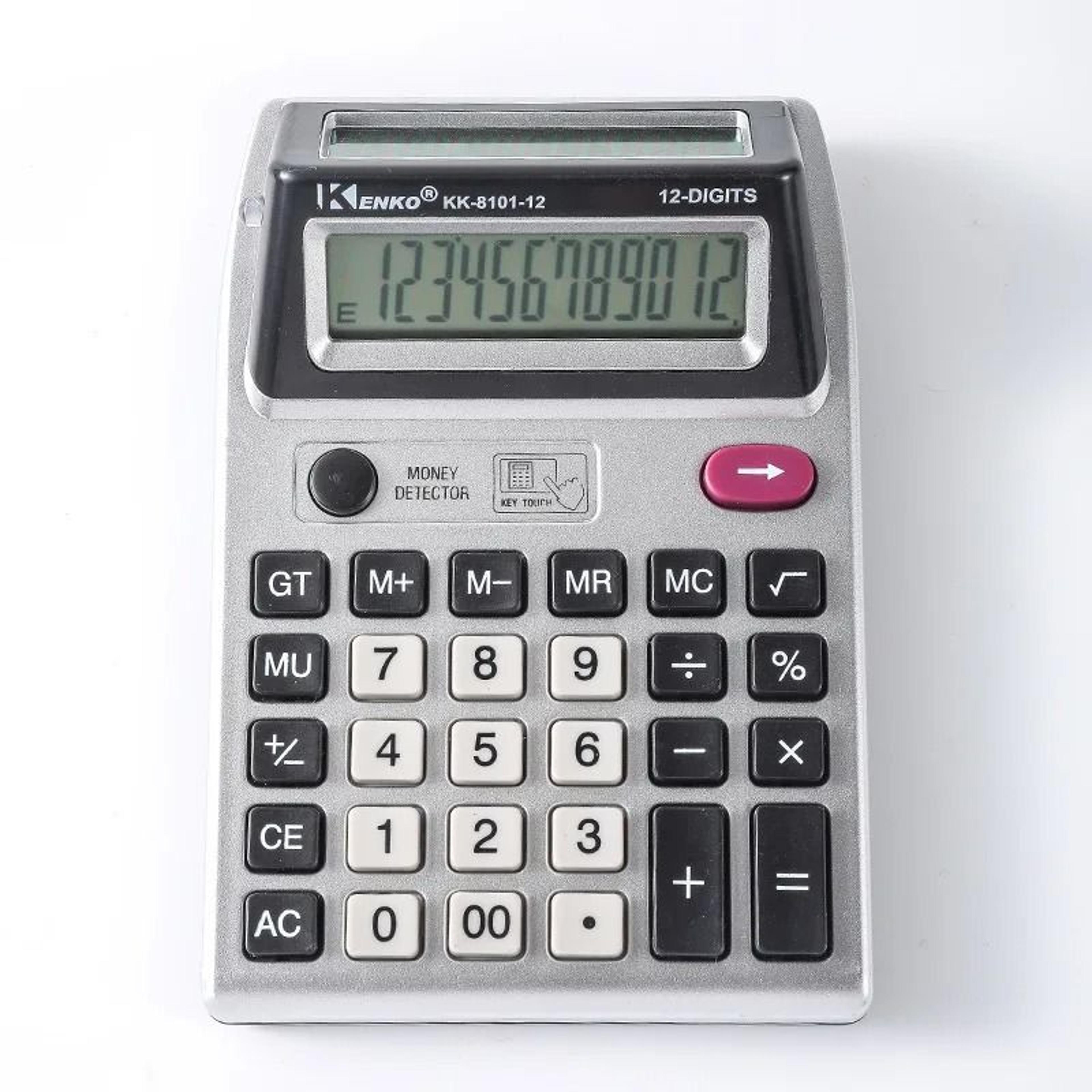 dual display 12 digit calculator with money detector light