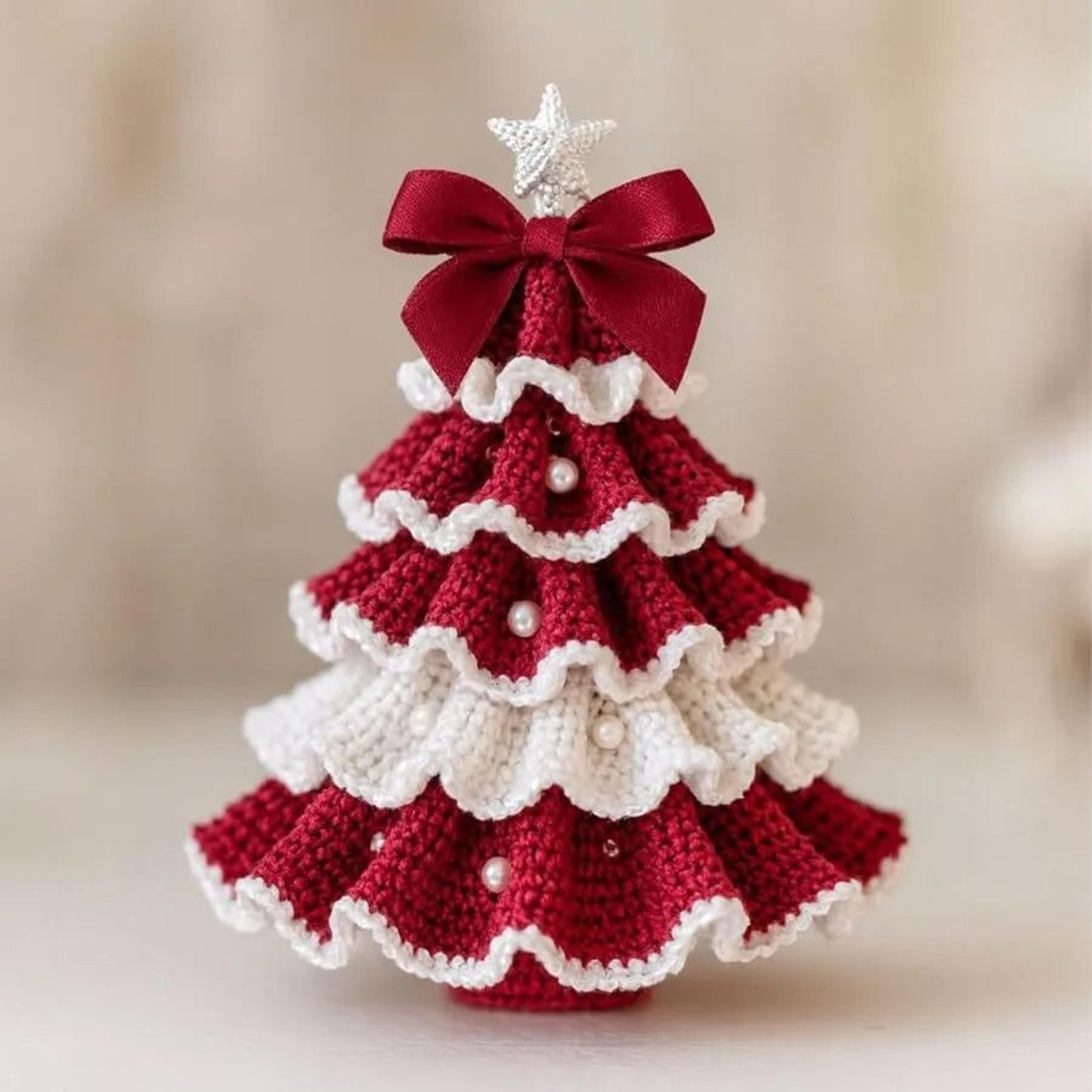 DIY Crochet Christmas Tree Kit With Bow And Pearl Decorations 1