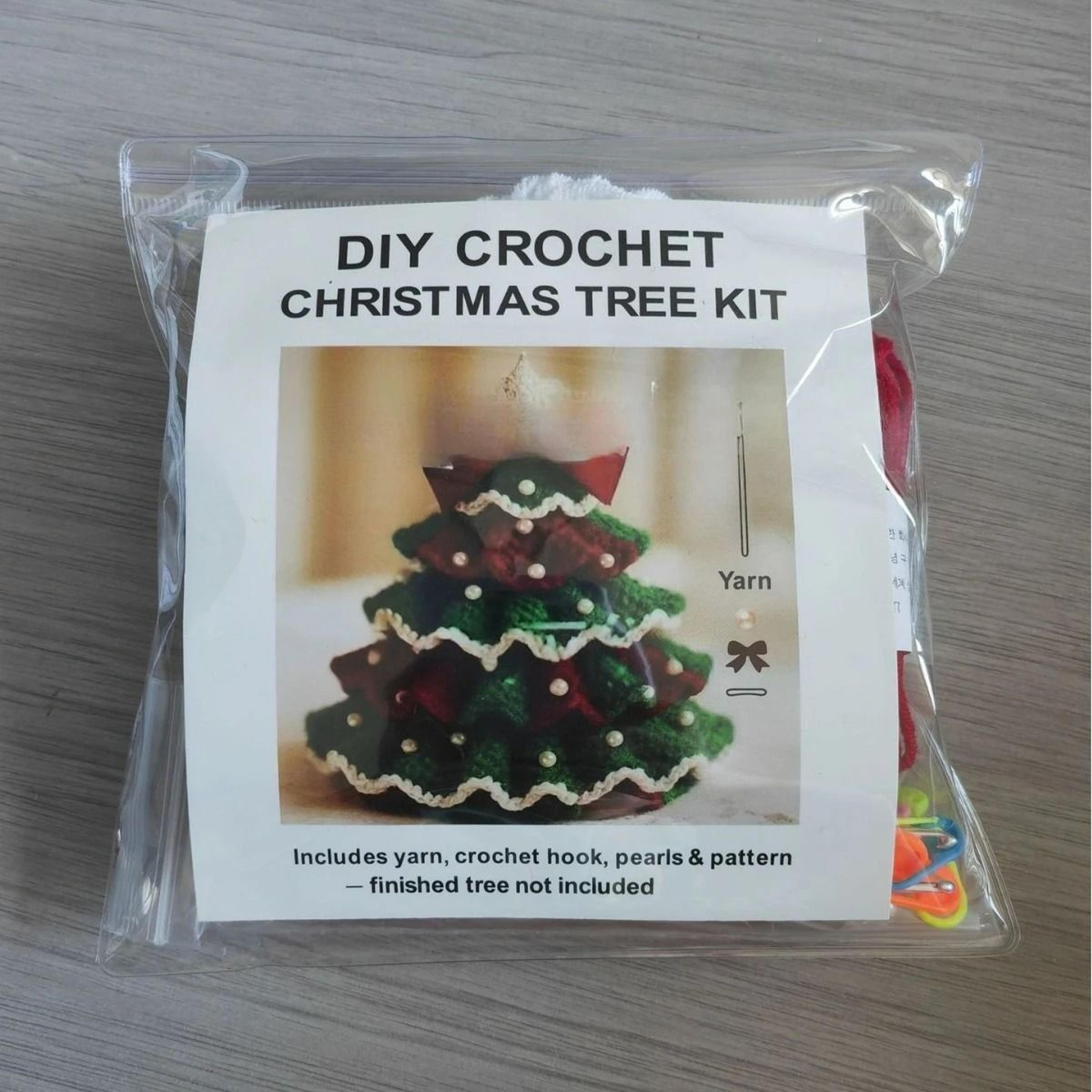 DIY Crochet Christmas Tree Kit With Bow And Pearl Decorations 7