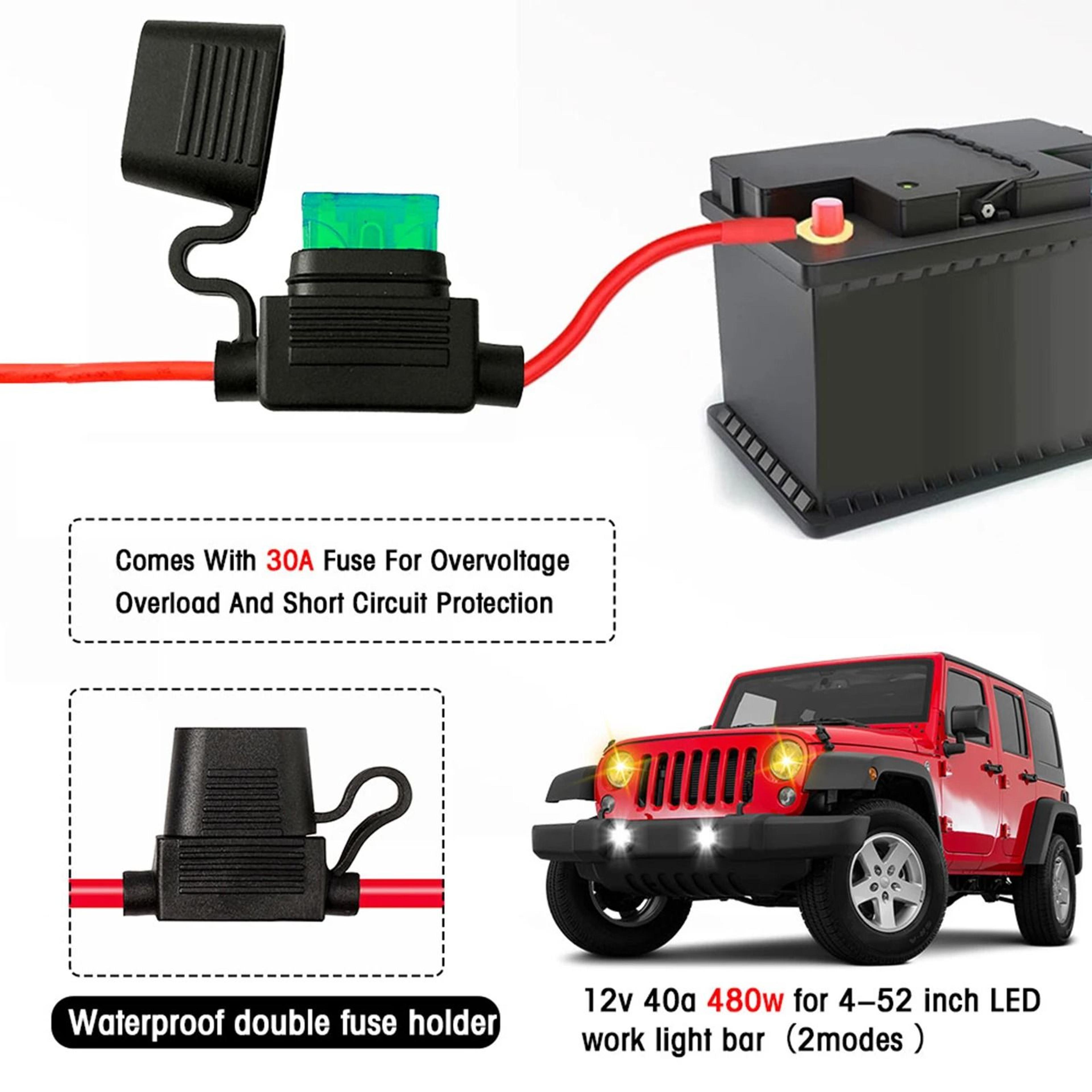 480W Dual Lead LED Light Bar Wiring Harness With Waterproof Switch 5