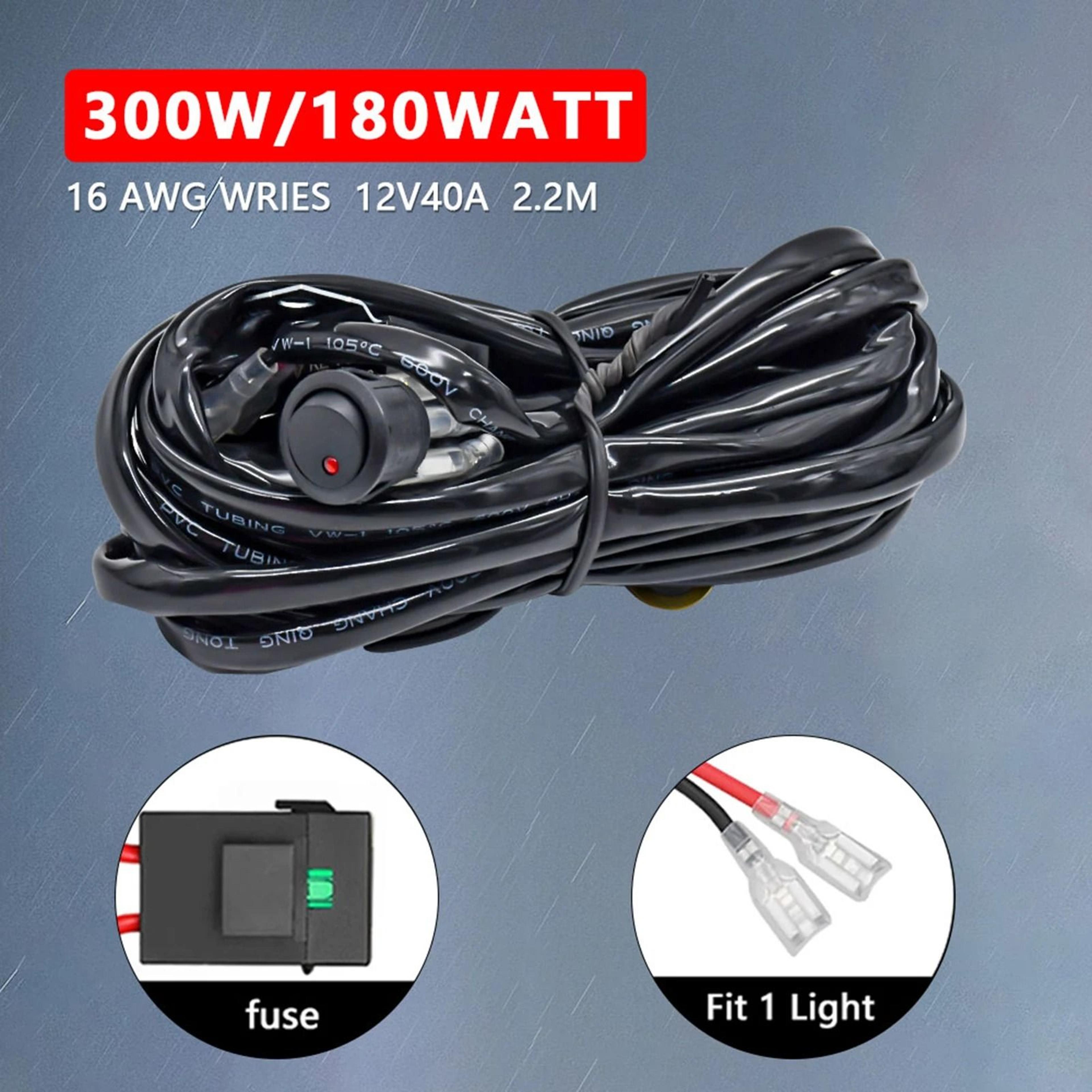 300w led light bar wiring harness kit 16 awg with dual leads, 12v 40a relay and on off switch